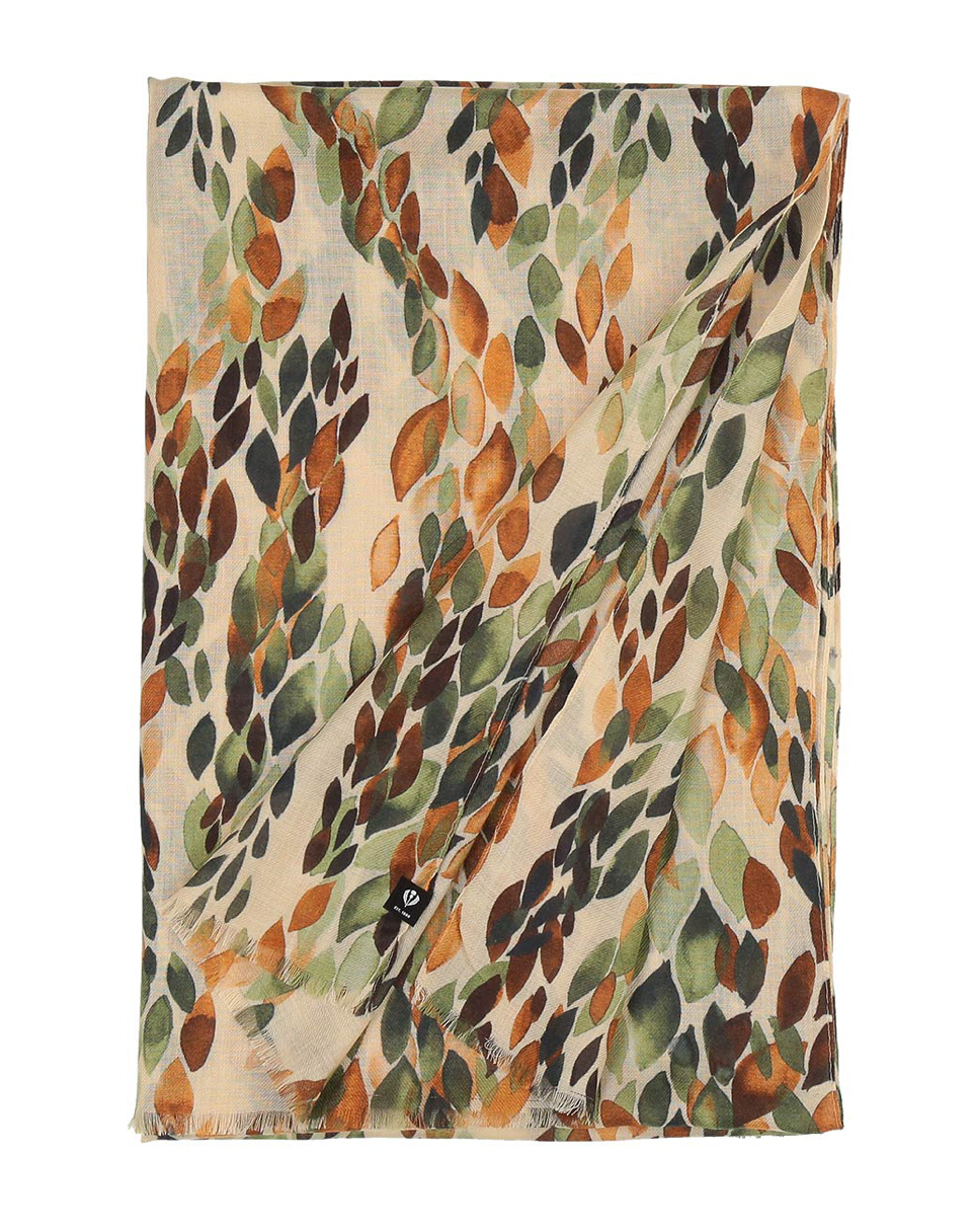 V. Fraas Organic Leaves Eco Scarf - 750 Khaki Accessories - Other Accessories - Hats & Scarves by V. Fraas | Grace the Boutique