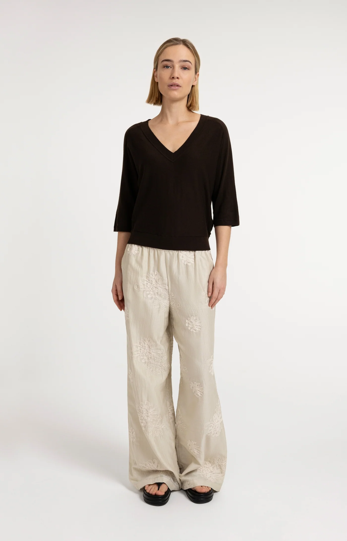 Yaya V Neck Sweater - Brown Melange
