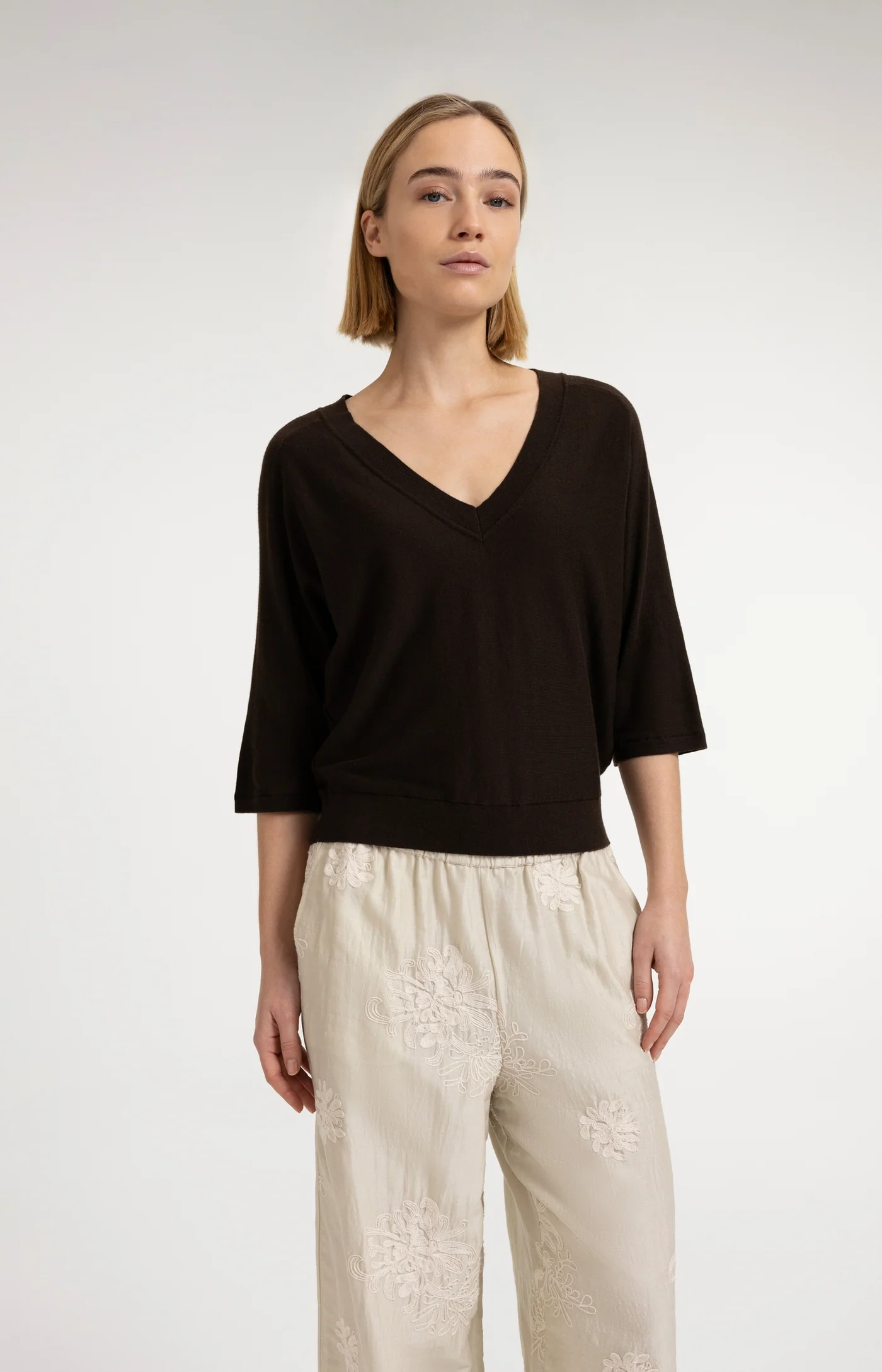 Yaya V Neck Sweater - Brown Melange