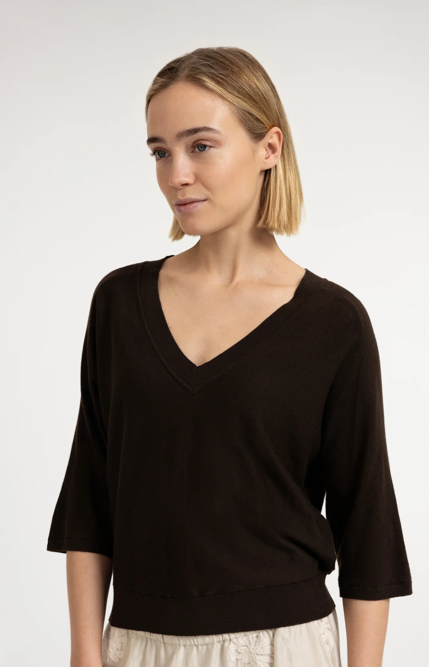 Yaya V Neck Sweater - Brown Melange