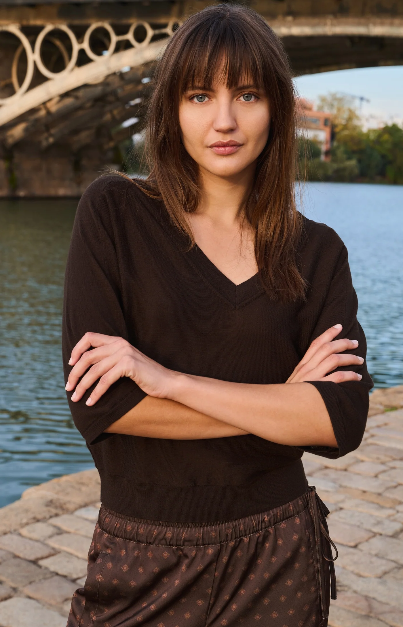 Yaya V Neck Sweater - Brown Melange