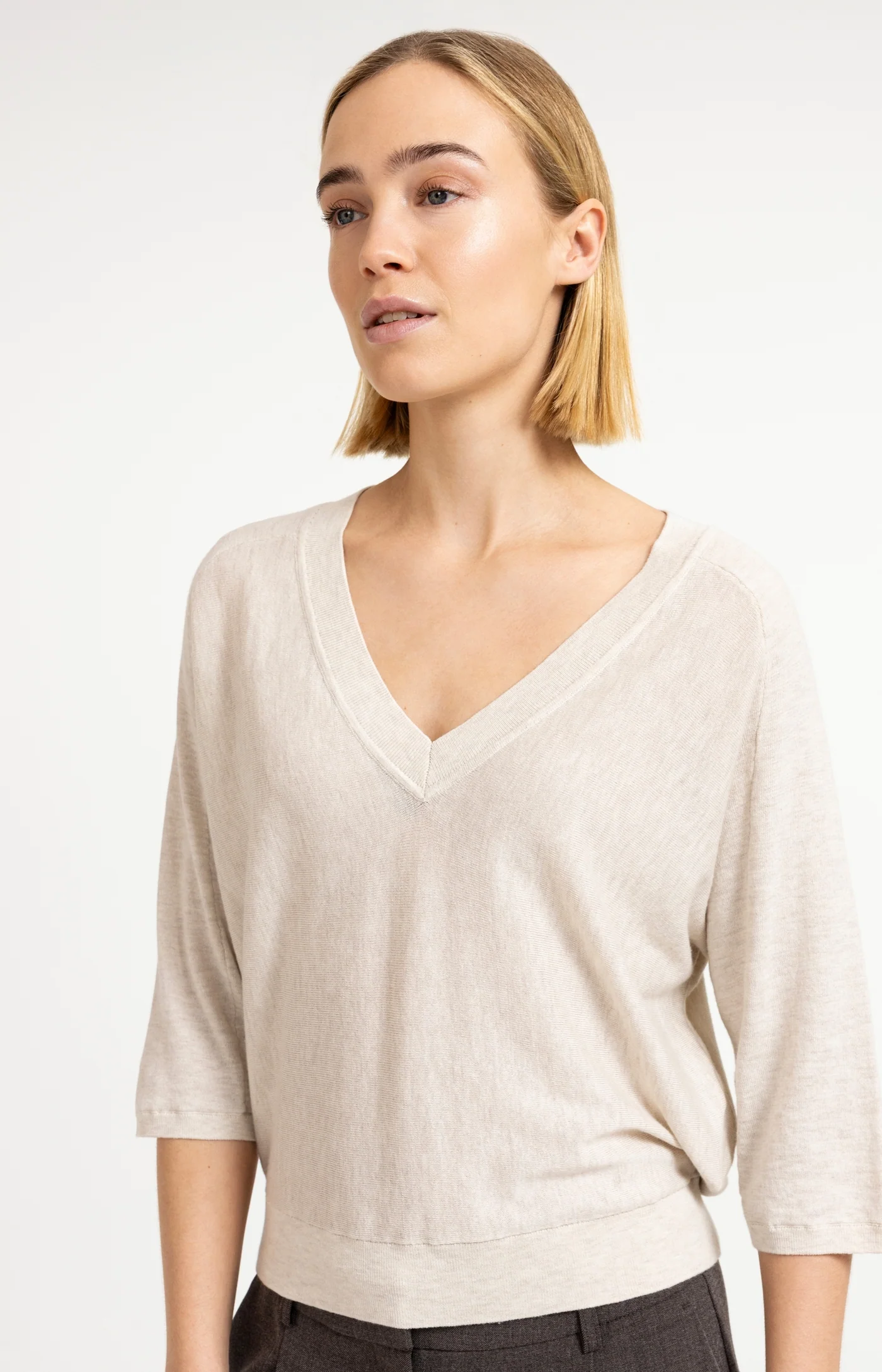 Yaya V Neck Sweater - Beige Melange