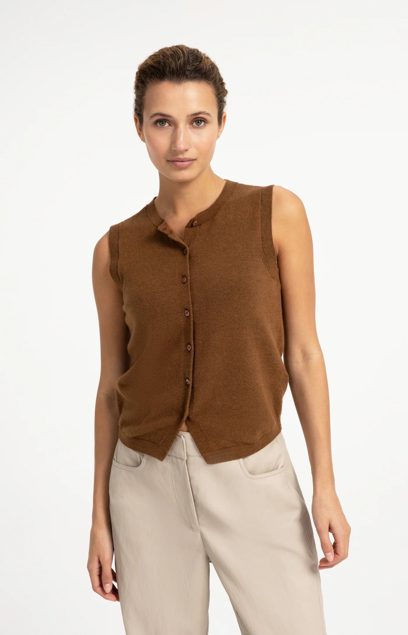 Yaya Knit Vest - Bison Brown