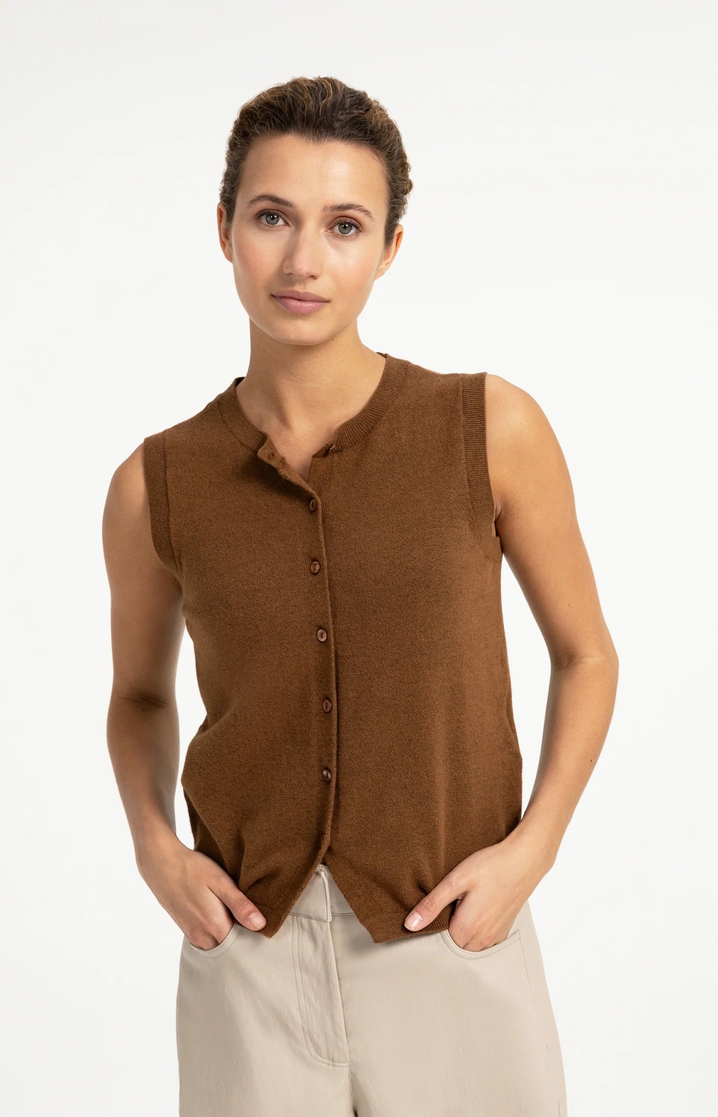 Yaya Knit Vest - Bison Brown