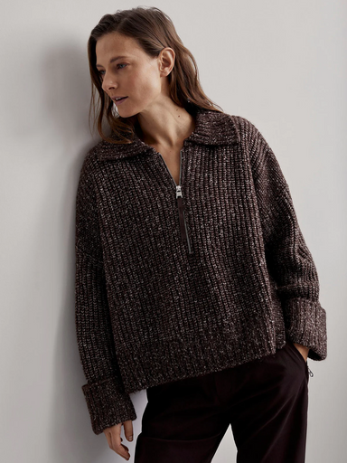 Varley Amelia Half Zip - Coffee Bean Clothing - Tops - Sweaters - Pullovers - Heavy Knit Pullovers by Varley | Grace the Boutique