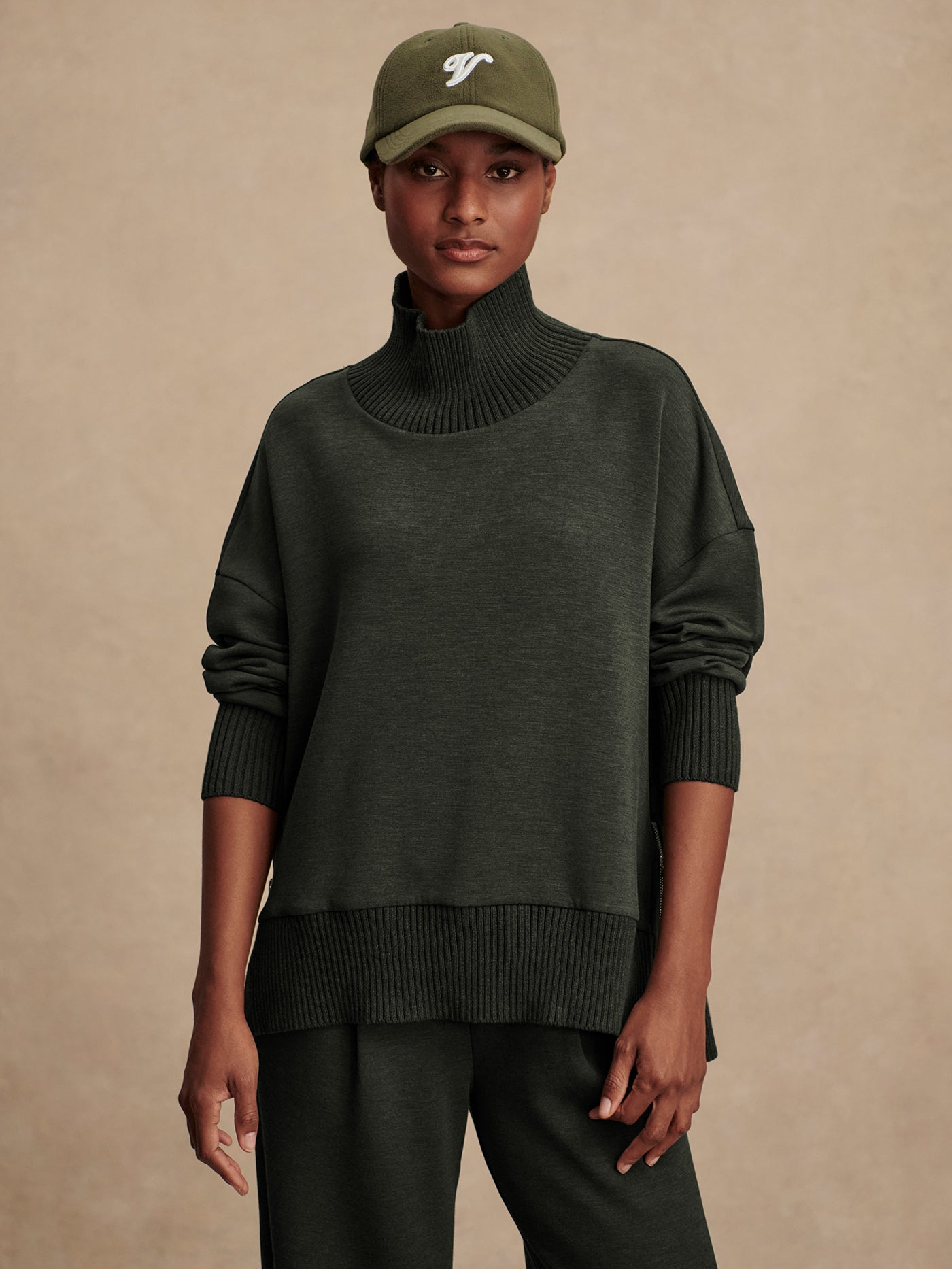 Varley Barker High Neck Sweater - Olive Marl