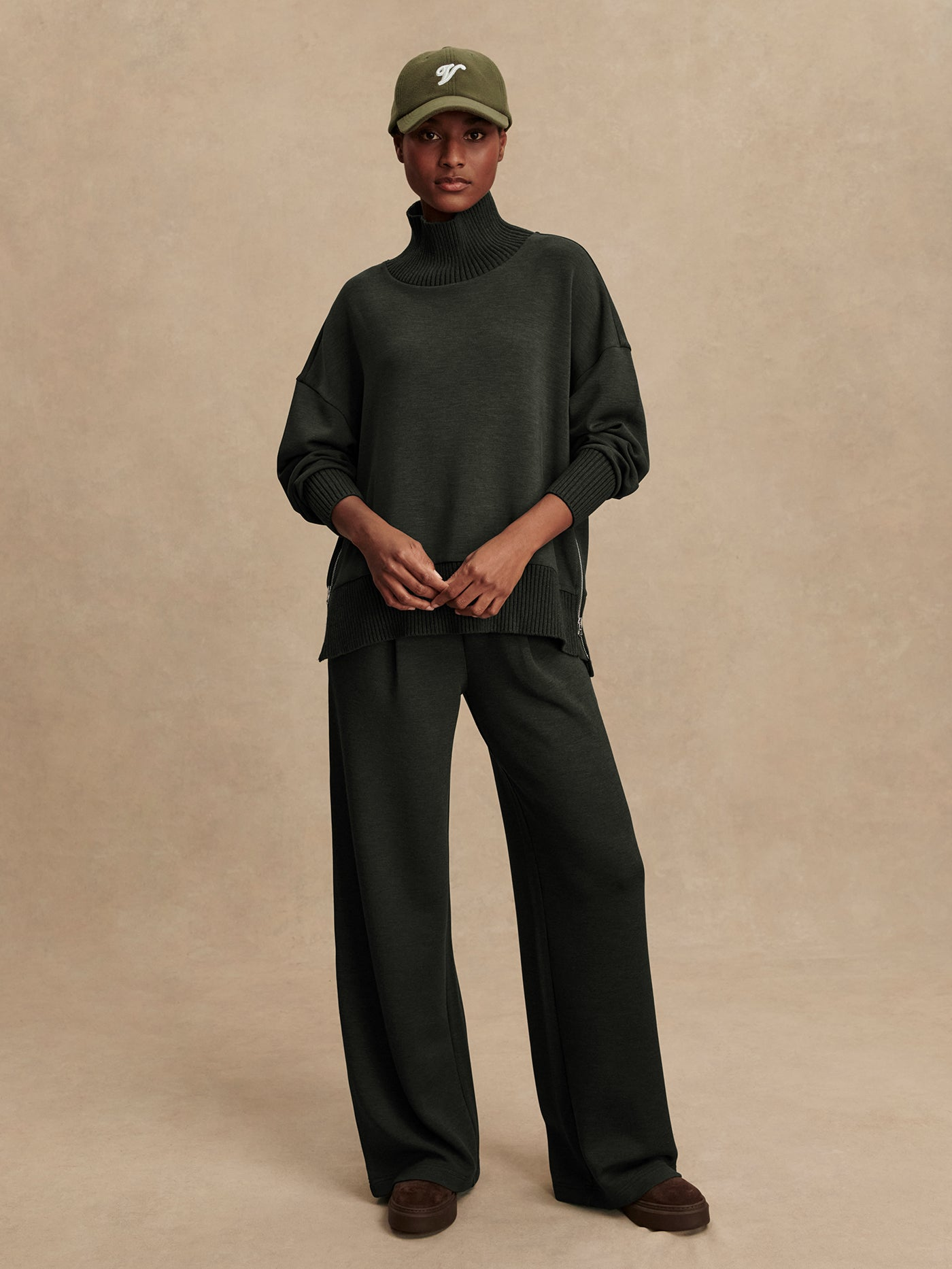 Varley Barker High Neck Sweater - Olive Marl