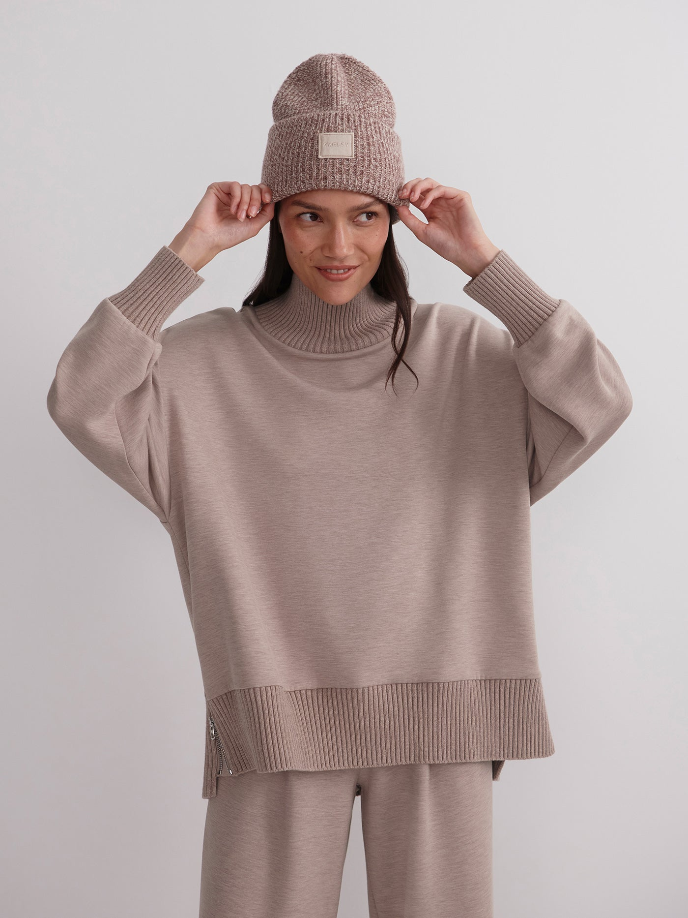 Varley Barker High Neck Sweater - Taupe Marl