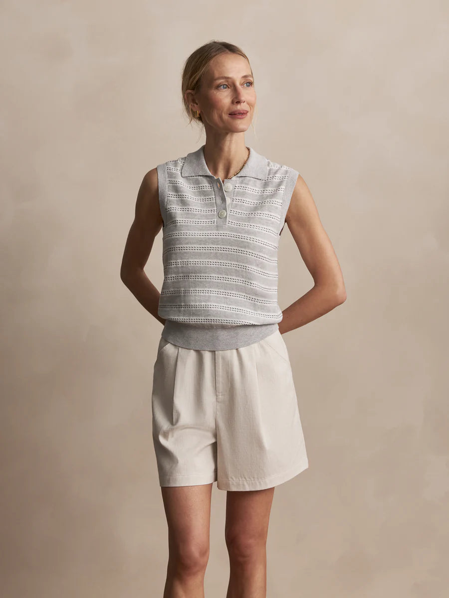 Varley Dannah Stripe Knit Top - Light Grey Marl