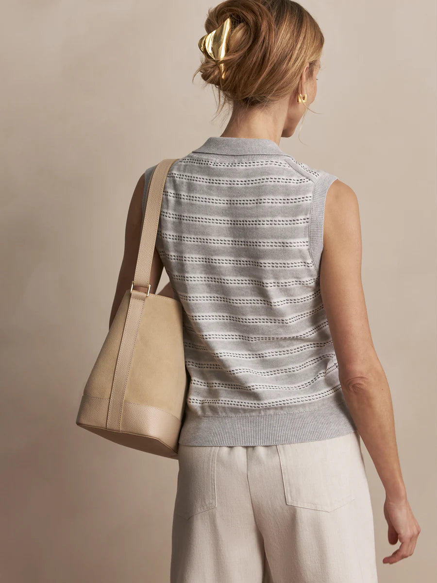 Varley Dannah Stripe Knit Top - Light Grey Marl