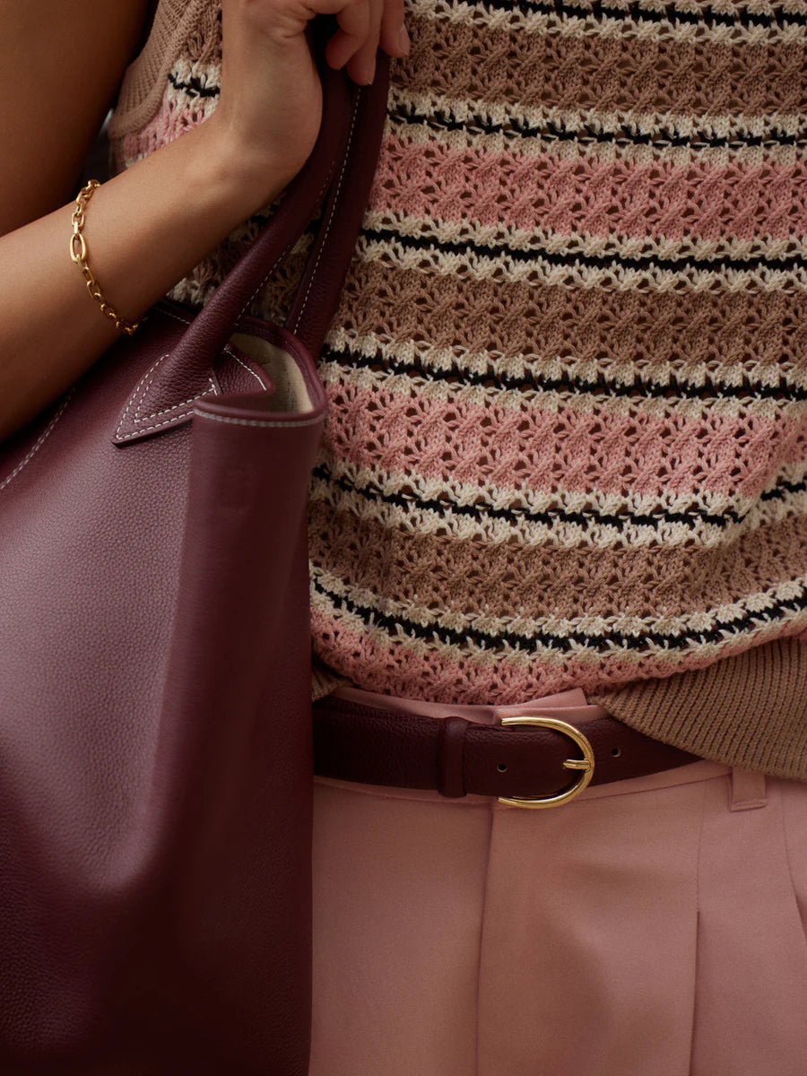 Varley Deeley Stripe Stitch Tank - Warm Taupe/Mellow Rose