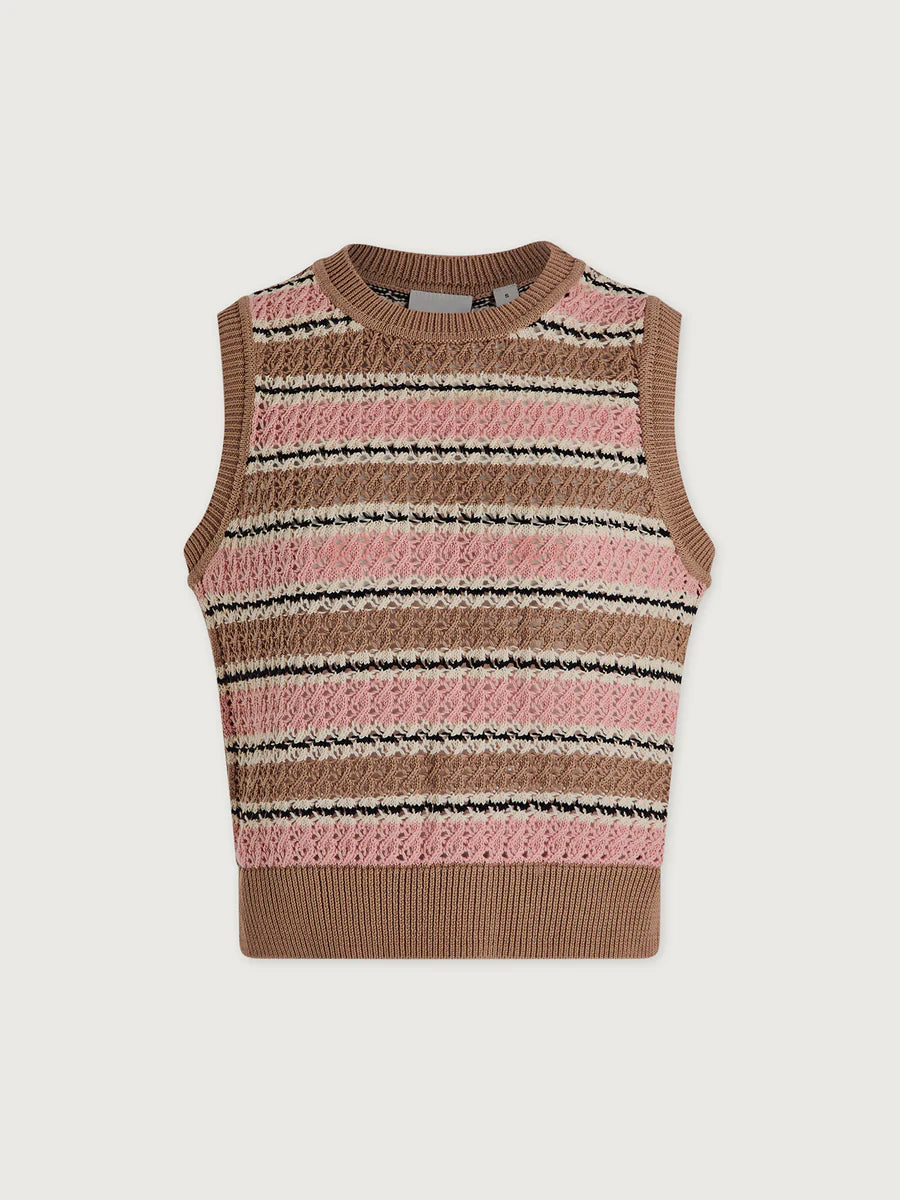 Varley Deeley Stripe Stitch Tank - Warm Taupe/Mellow Rose