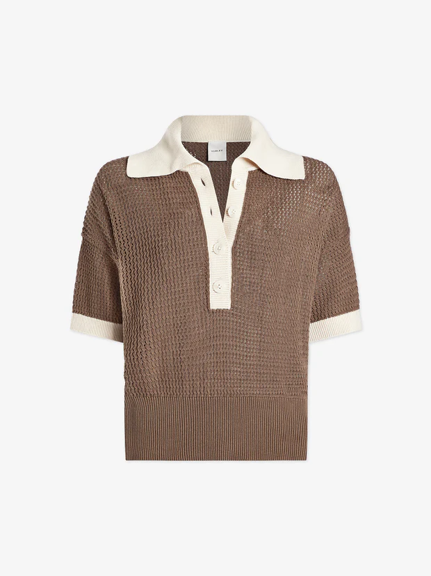 Varley Finch Knit Polo - Taupe Stone Clothing - Tops - Shirts - SS Knits by Varley | Grace the Boutique