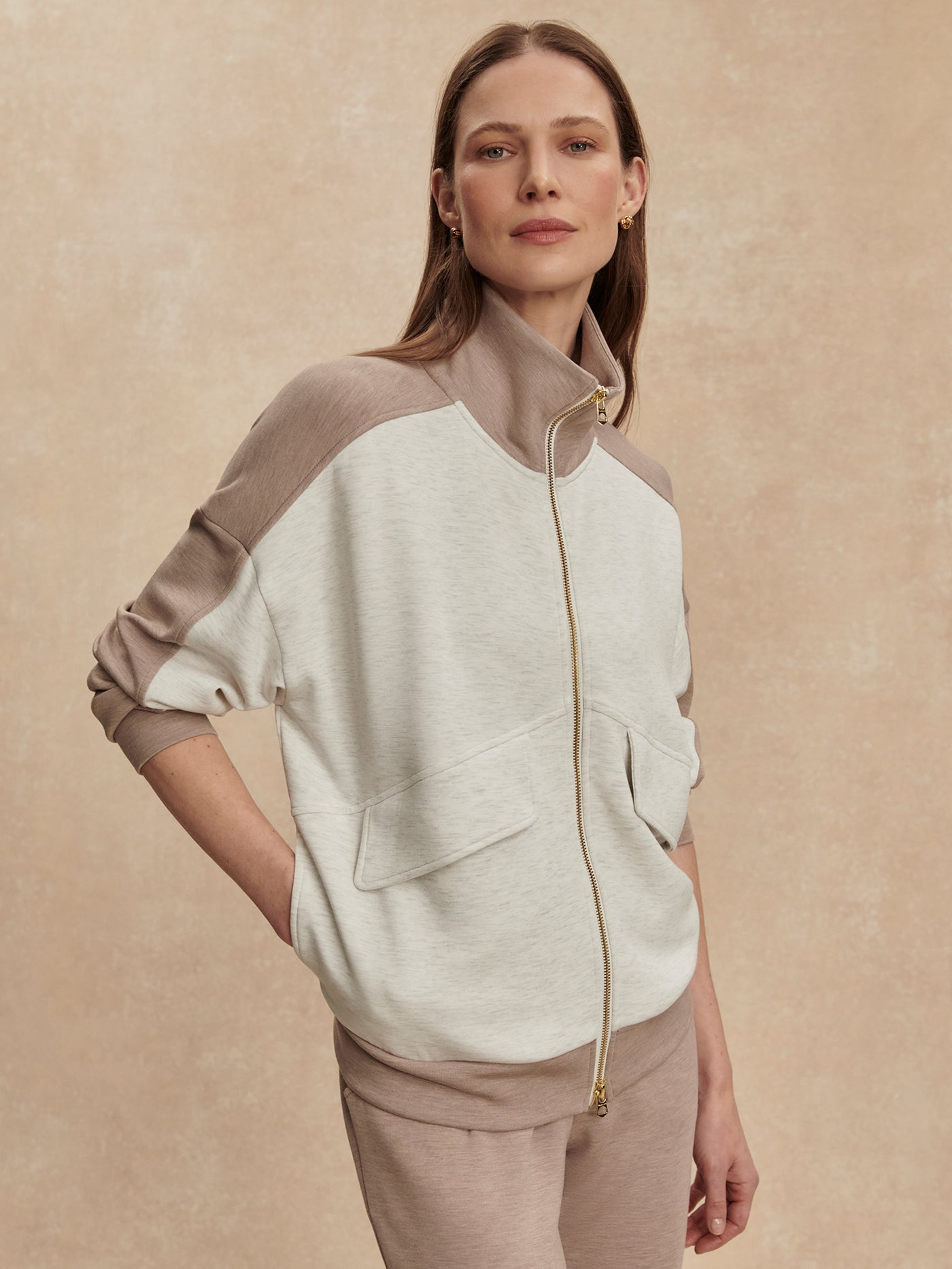 Varley Garcia 2 Tone Sweater - Ivory/Taupe Marl