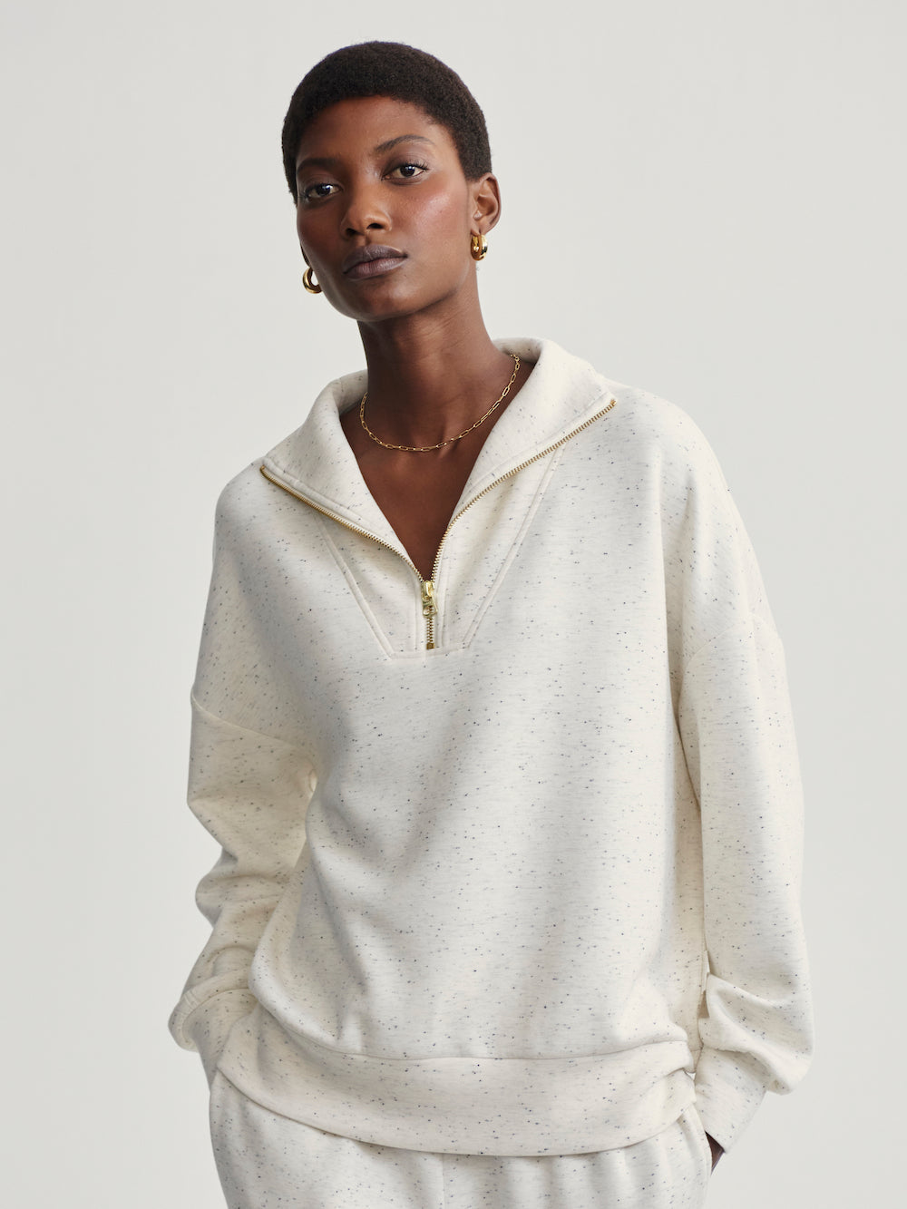 Varley Hawley Half Zip - Ivory Marl Fleck Sleepwear - Other Sleepwear - Loungewear by Varley | Grace the Boutique