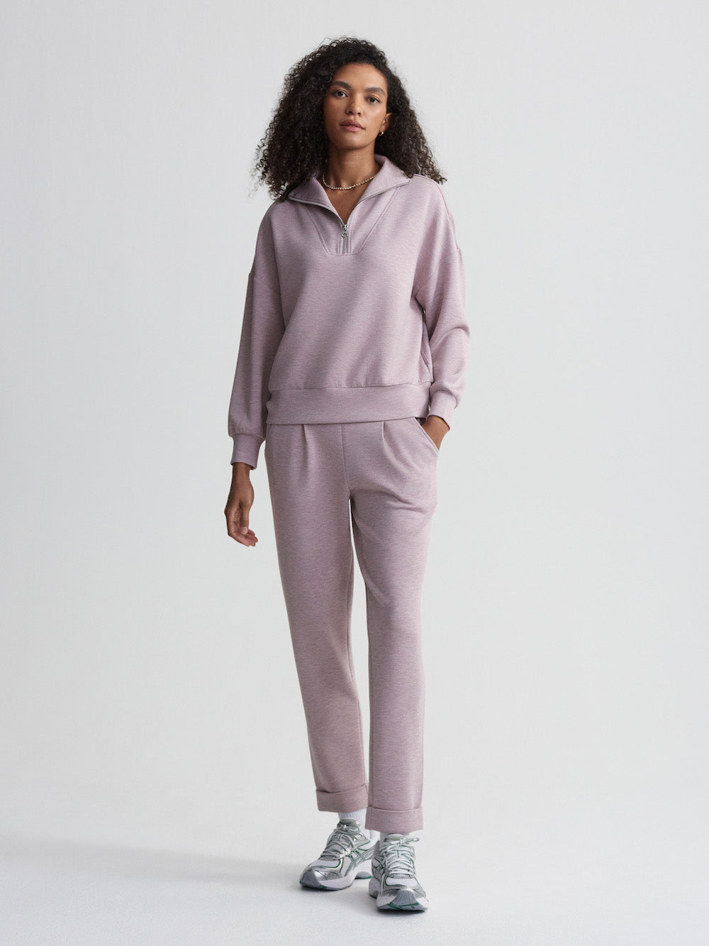 Varley Hawley Half Zip - Mauve Marl Sleepwear - Other Sleepwear - Loungewear by Varley | Grace the Boutique