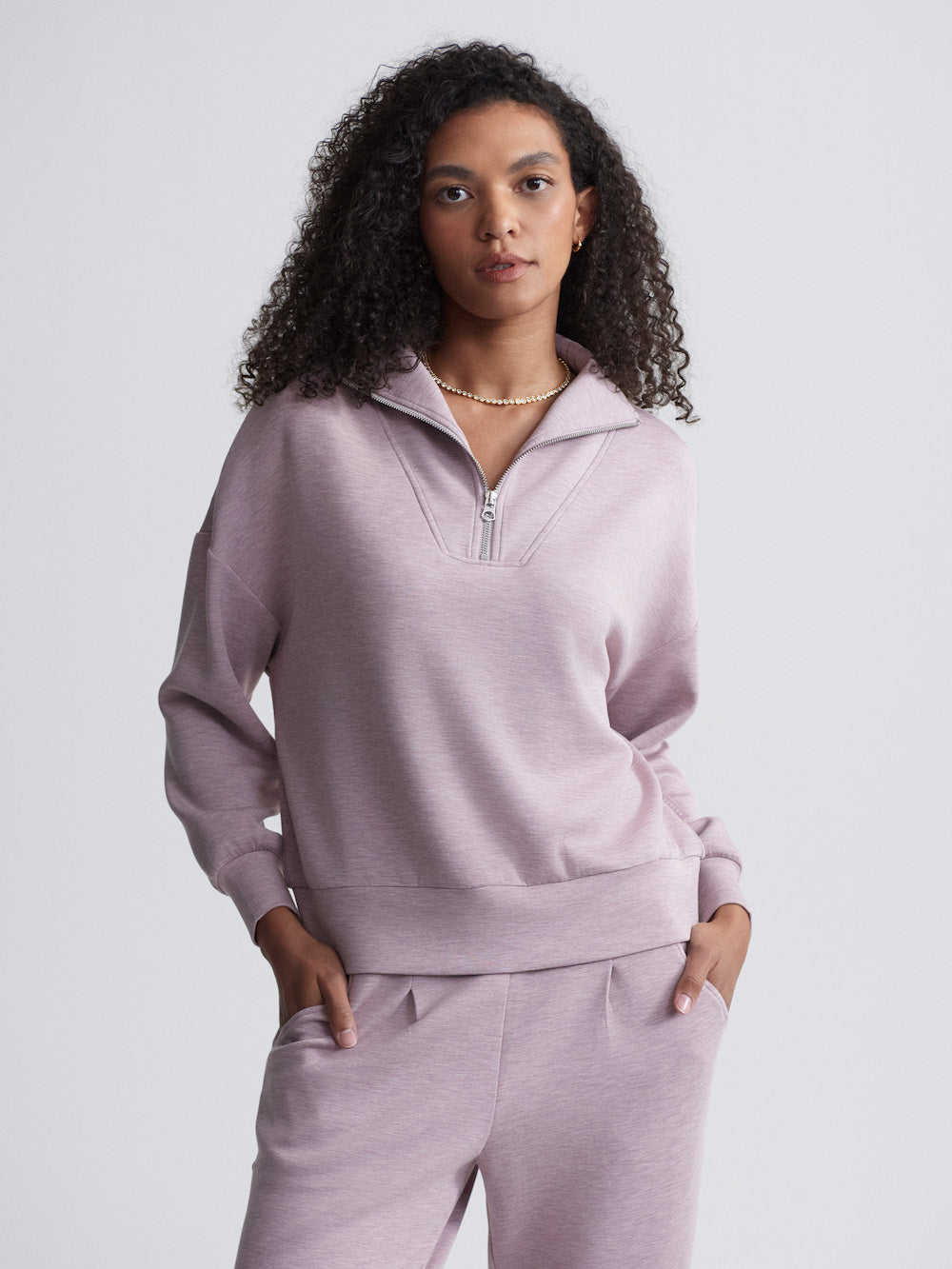 Varley Hawley Half Zip - Mauve Marl Sleepwear - Other Sleepwear - Loungewear by Varley | Grace the Boutique