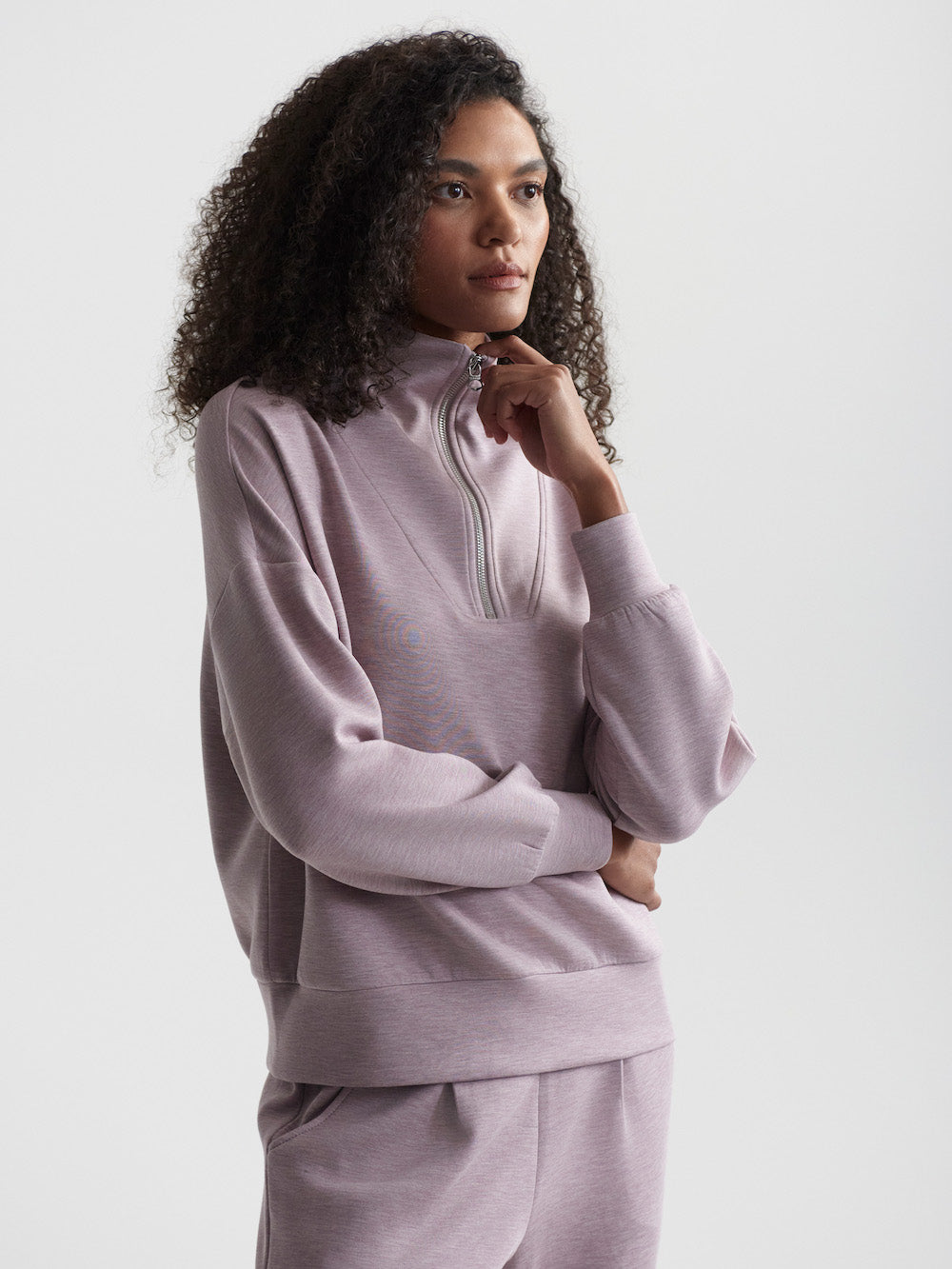 Varley Hawley Half Zip - Mauve Marl Sleepwear - Other Sleepwear - Loungewear by Varley | Grace the Boutique