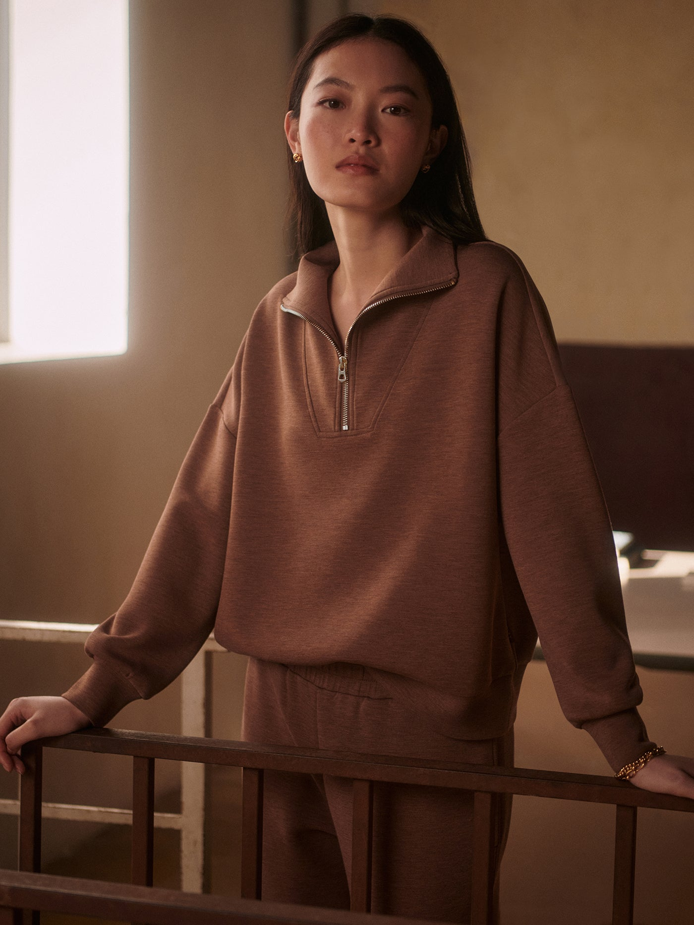 Varley Hawley Half Zip Sweater - Golden Bronze Marl