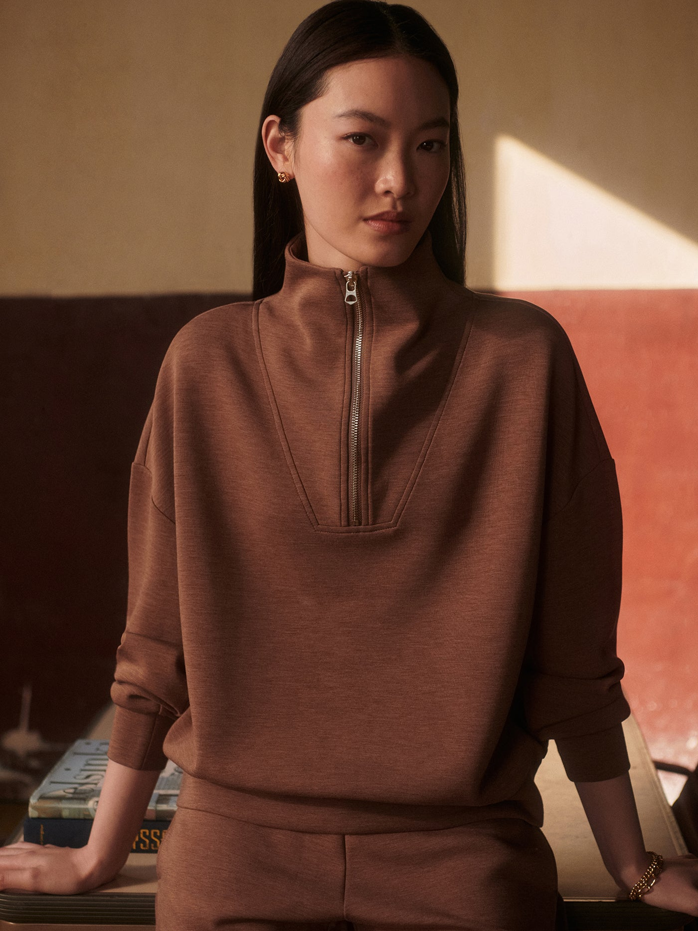 Varley Hawley Half Zip Sweater - Golden Bronze Marl