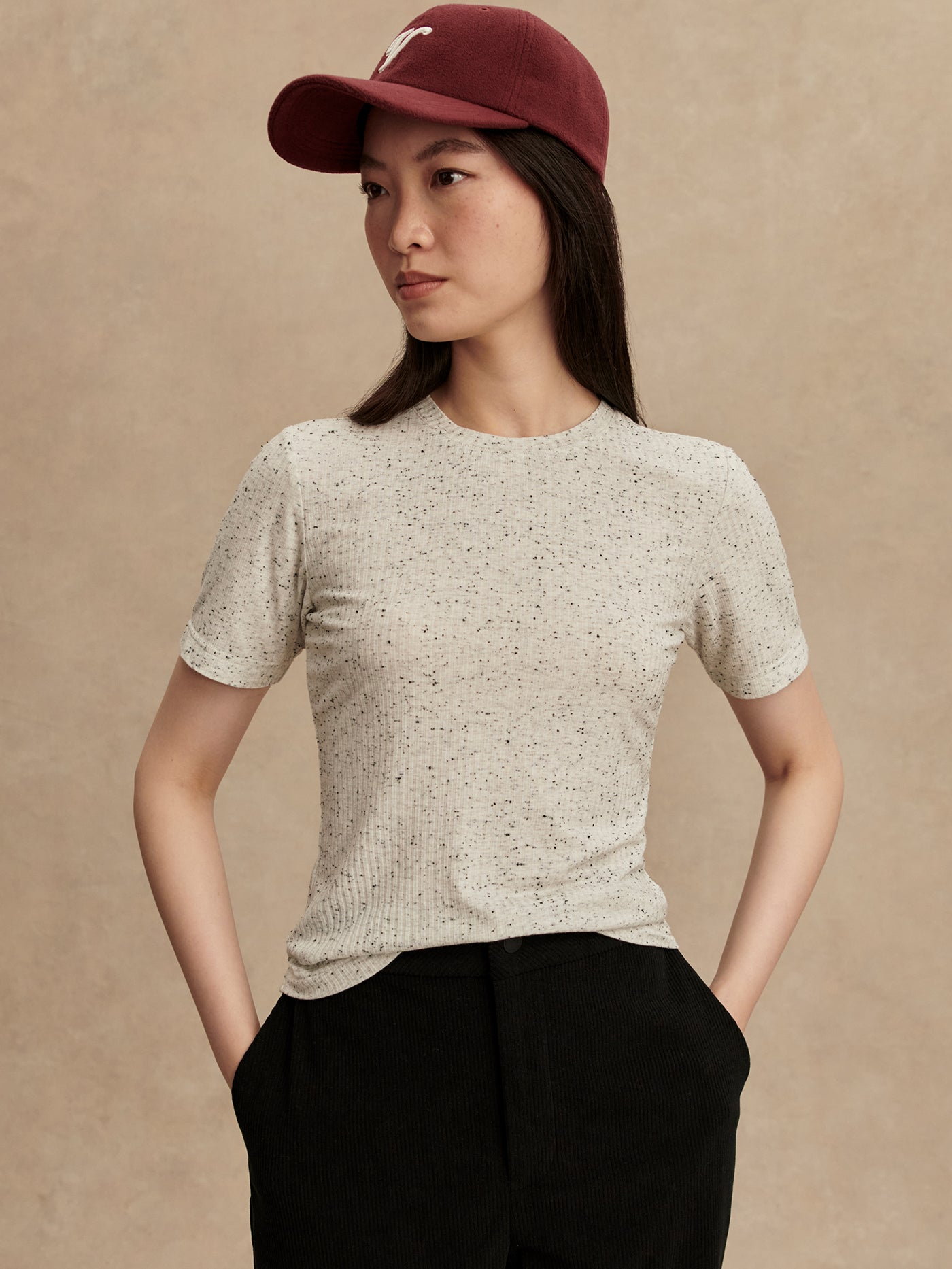 Varley Katrina Fitted Tee - Egret/Black