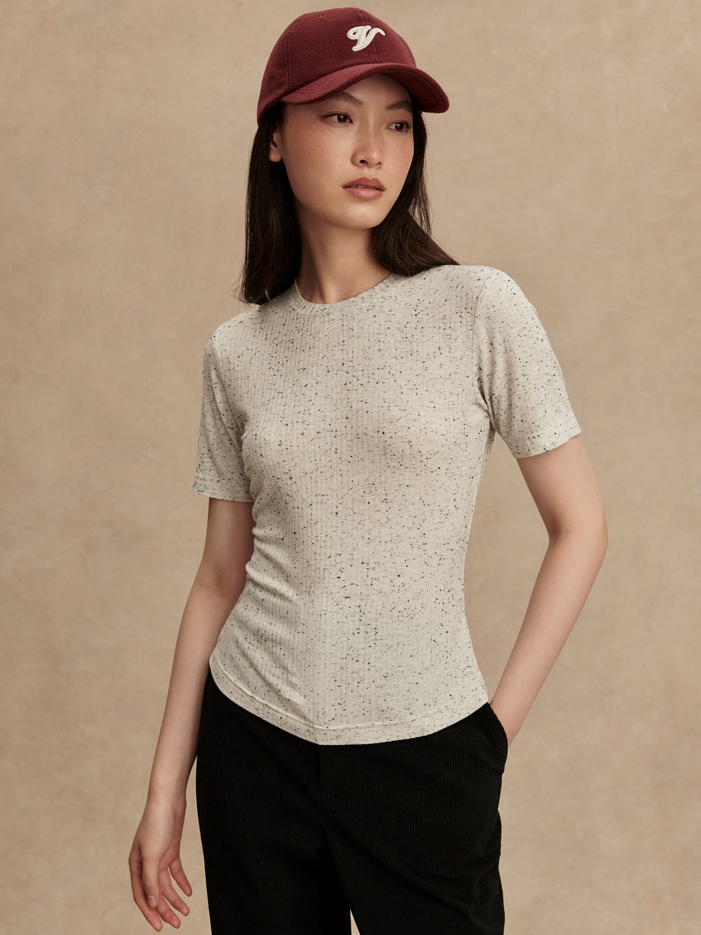 Varley Katrina Fitted Tee - Egret/Black