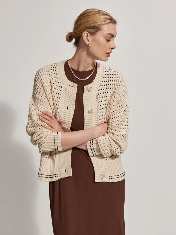 Varley Kris Relaxed Knit Jacket - Birch Clothing - Tops - Sweaters - Cardigans by Varley | Grace the Boutique