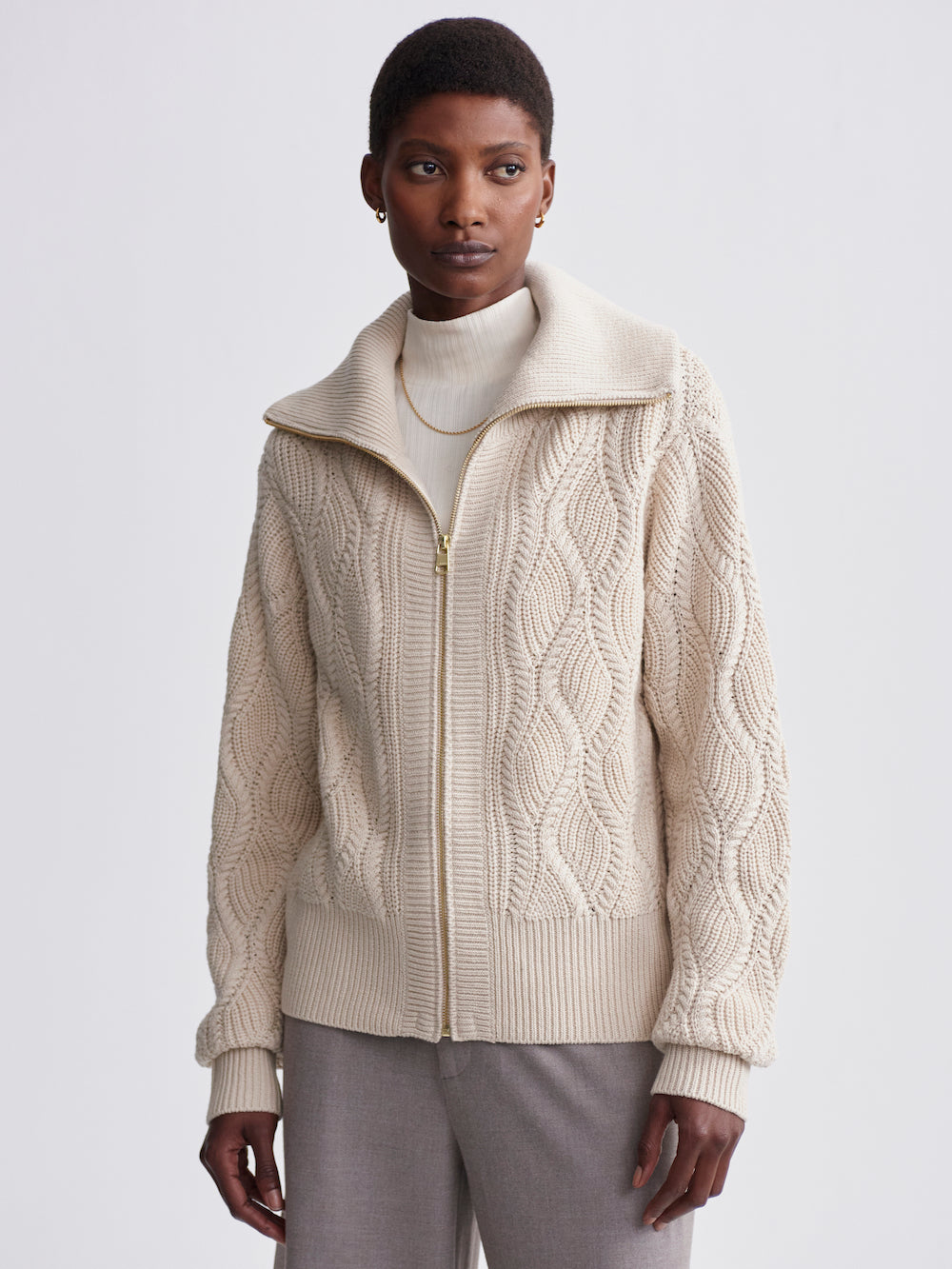 Varley Lando Full Zip Knit - Birch Clothing - Tops - Sweaters - Cardigans by Varley | Grace the Boutique