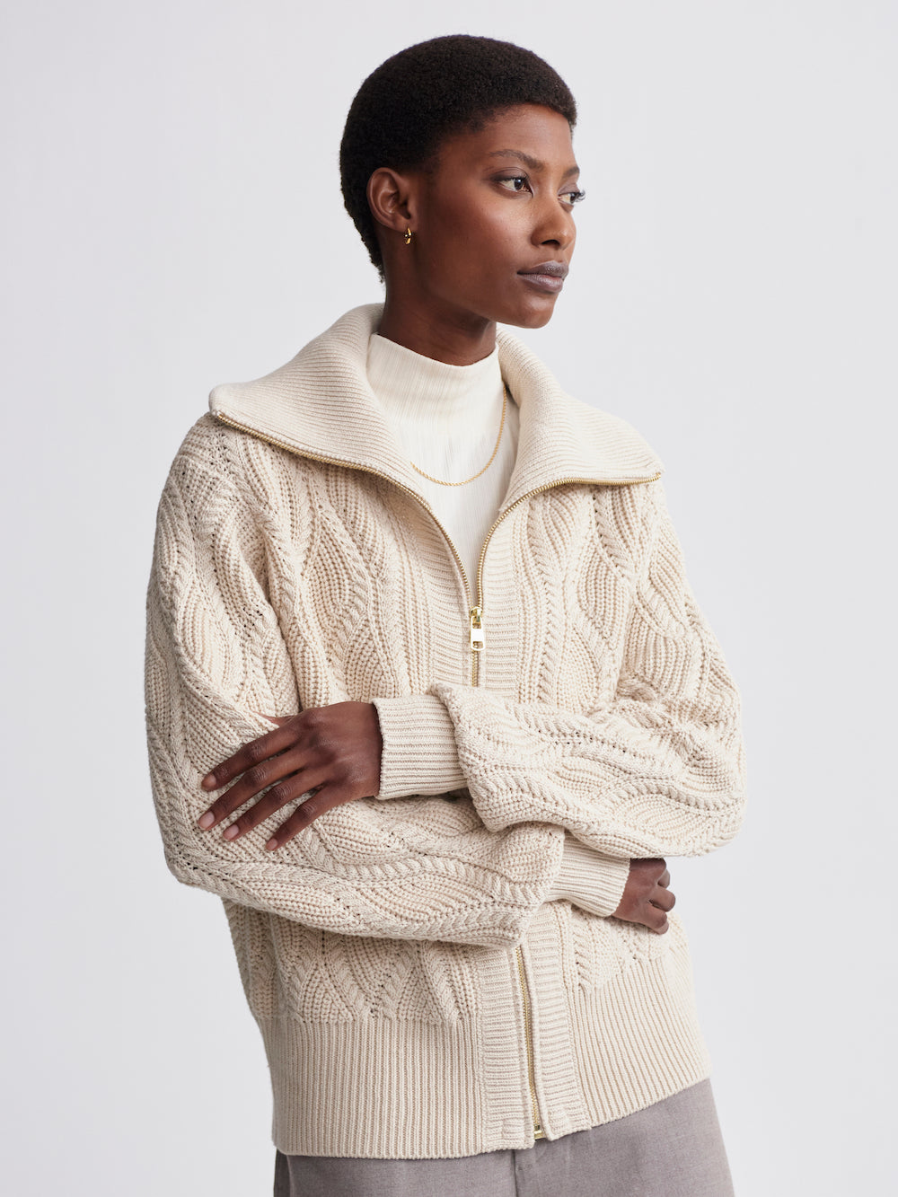 Varley Lando Full Zip Knit - Birch Clothing - Tops - Sweaters - Cardigans by Varley | Grace the Boutique