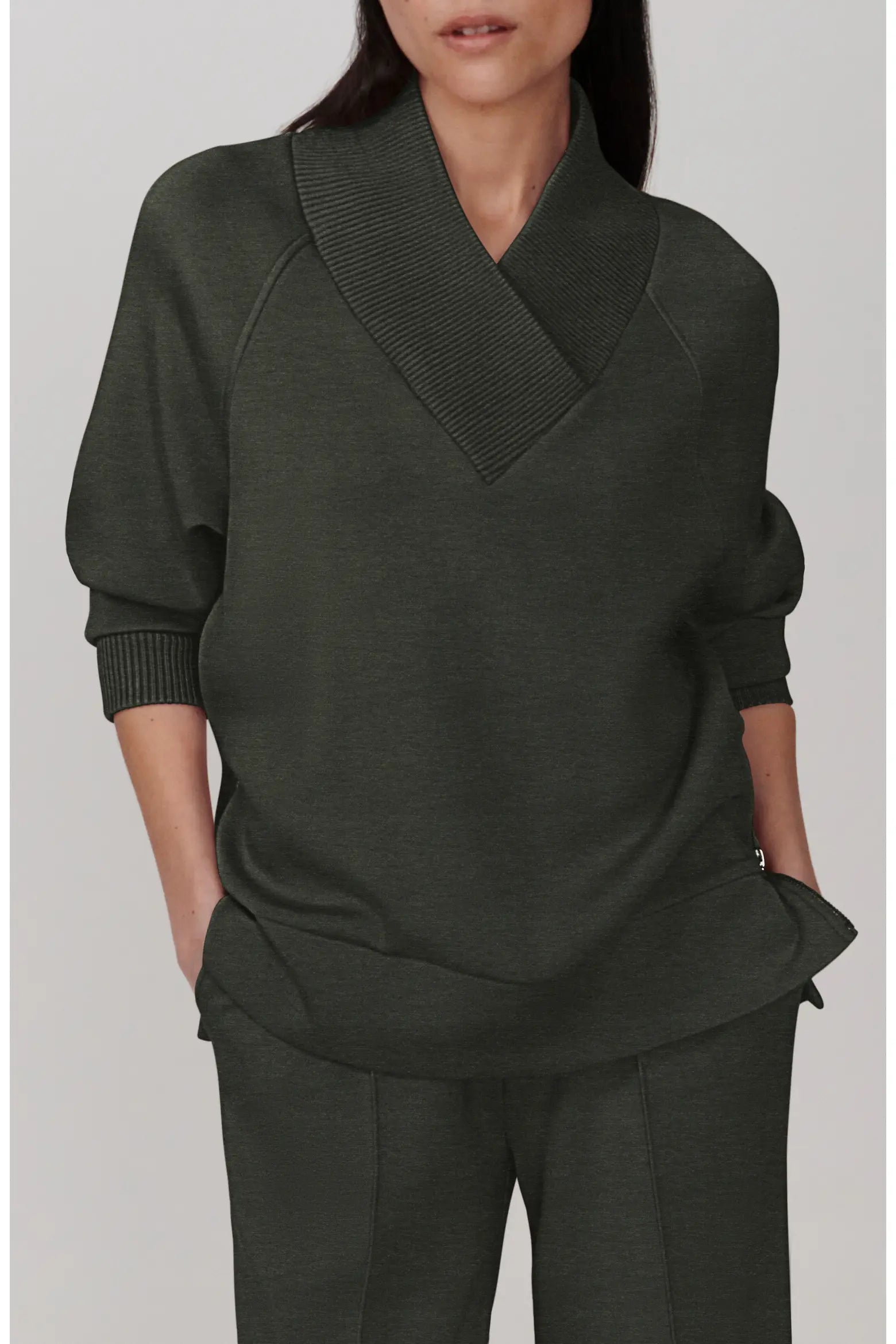 Varley Macie Zip Hem Sweater - Olive Marl