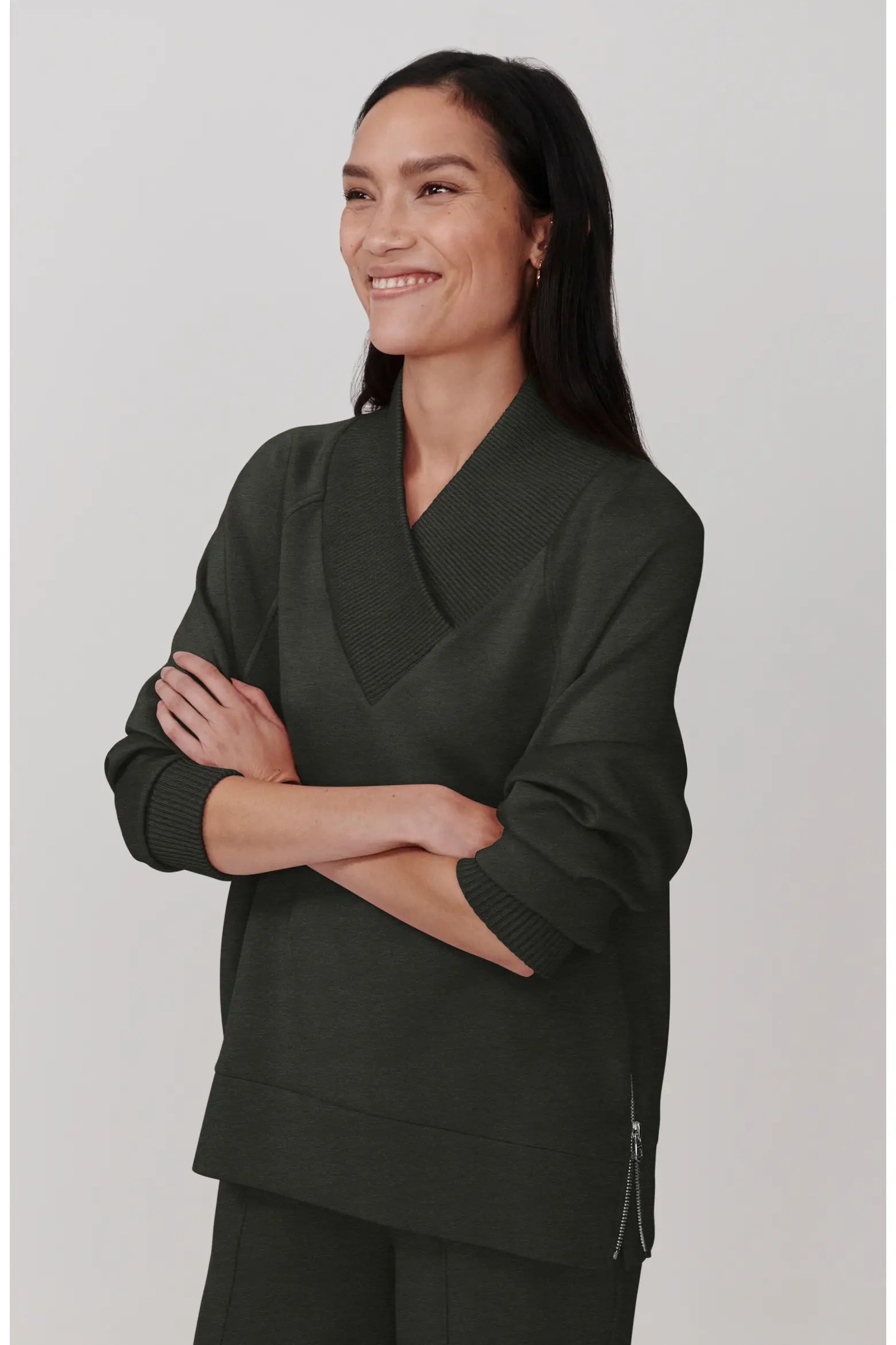 Varley Macie Zip Hem Sweater - Olive Marl
