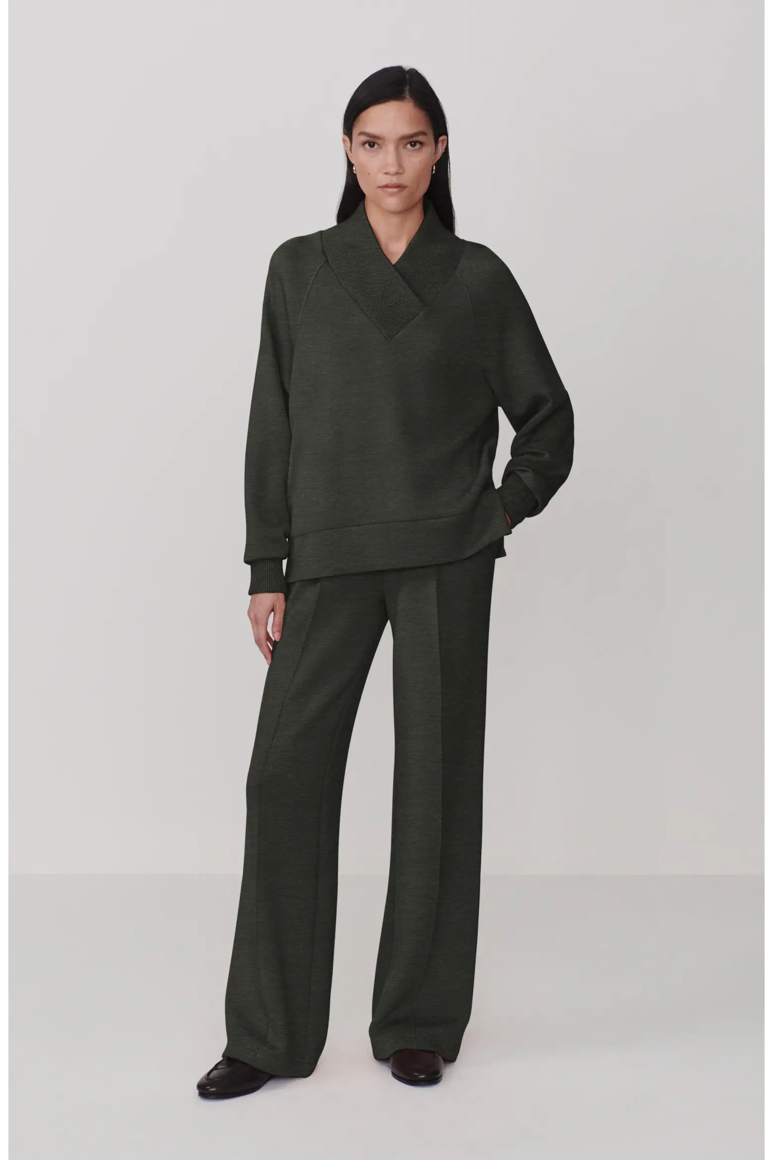 Varley Macie Zip Hem Sweater - Olive Marl