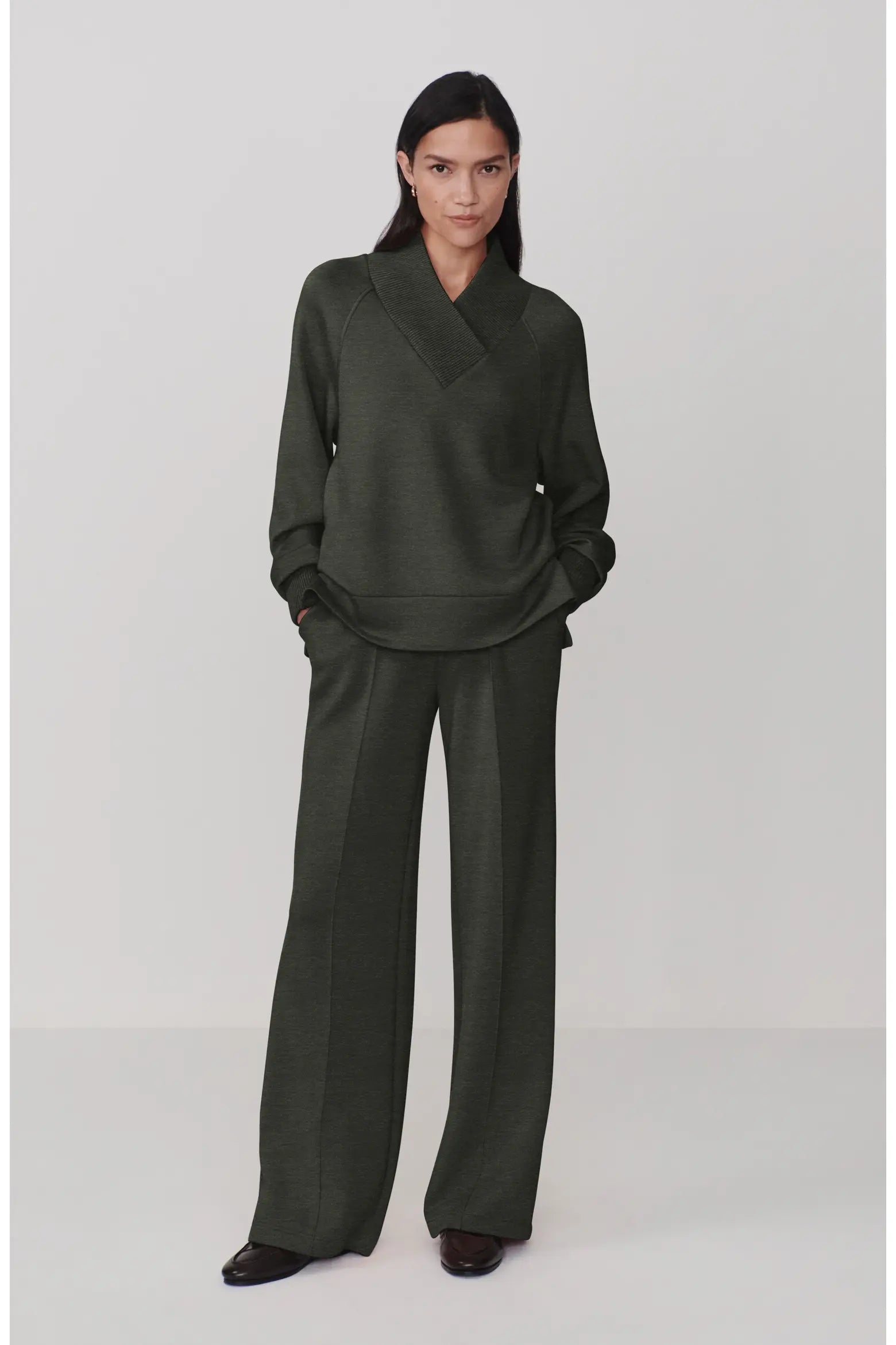 Varley Macie Zip Hem Sweater - Olive Marl