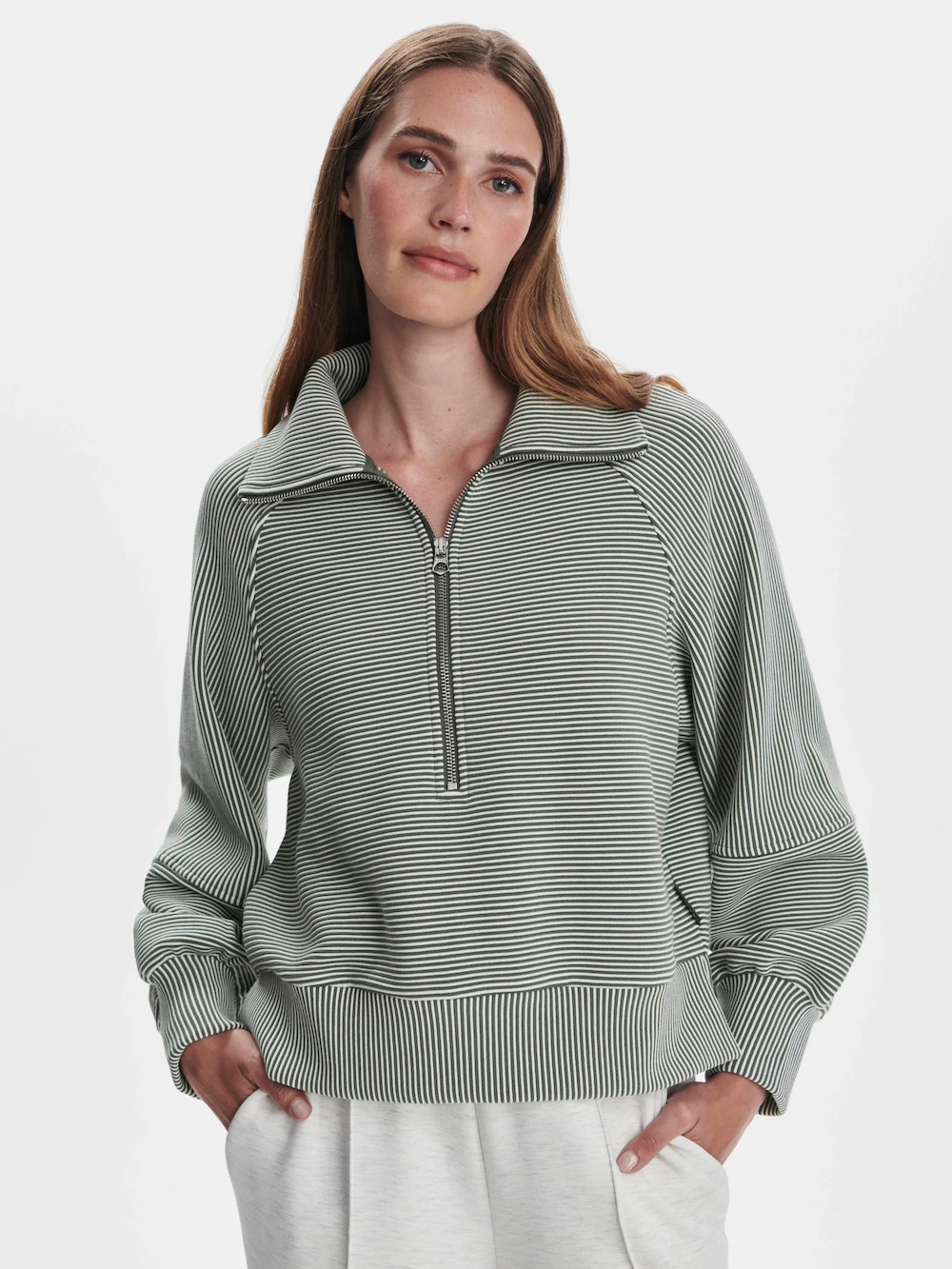 Varley Milano Half Zip Sweater - Thyme/Egret