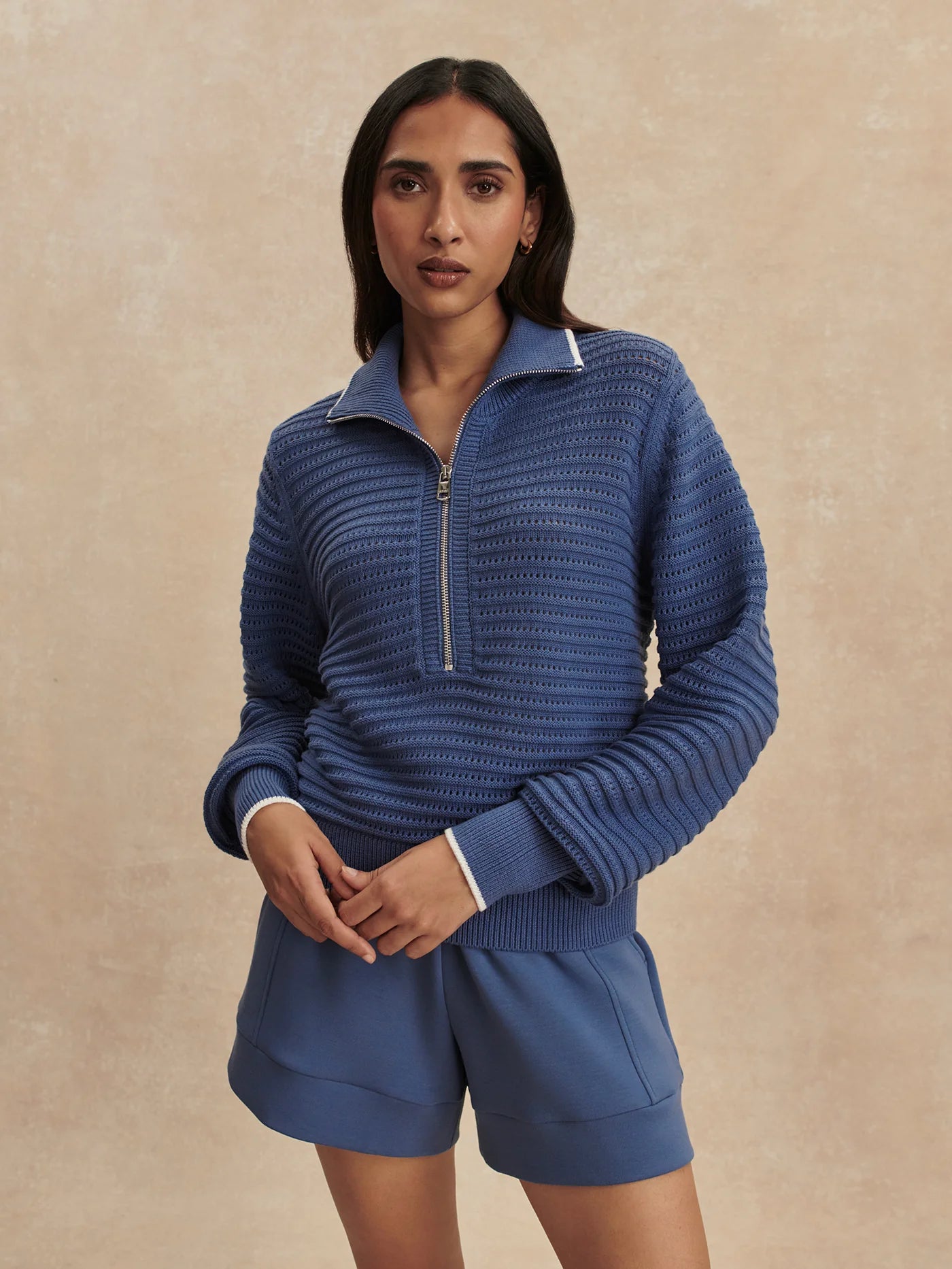 Varley Morwenna Half Zip Knit - Bijou Blue