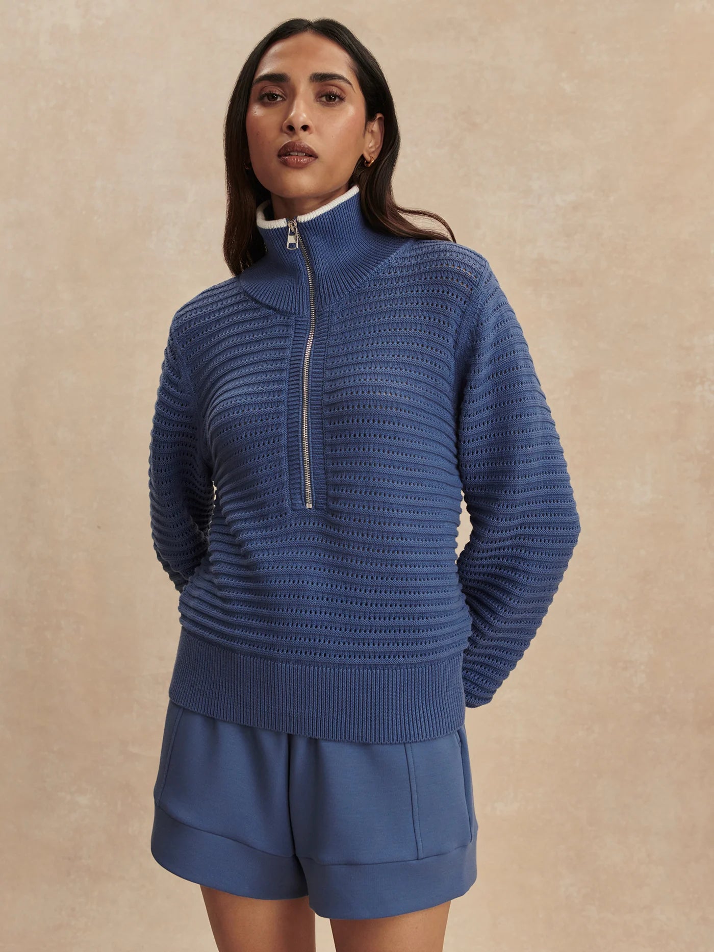 Varley Morwenna Half Zip Knit - Bijou Blue