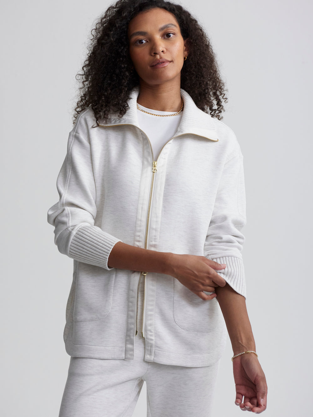 Varley Niamh Zip Jacket - Ivory Marl Clothing - Outerwear - Jackets by Varley | Grace the Boutique