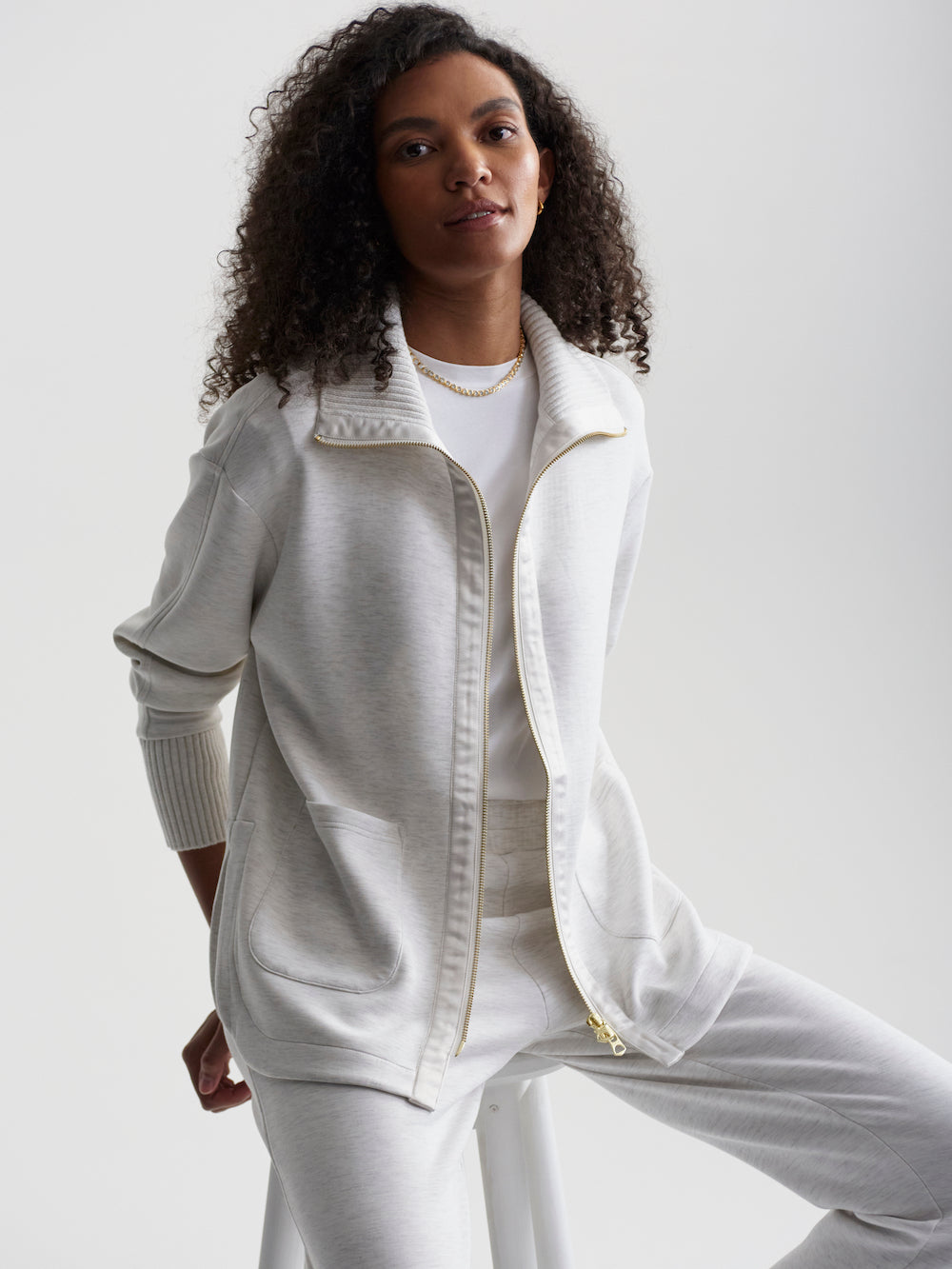 Varley Niamh Zip Jacket - Ivory Marl Clothing - Outerwear - Jackets by Varley | Grace the Boutique