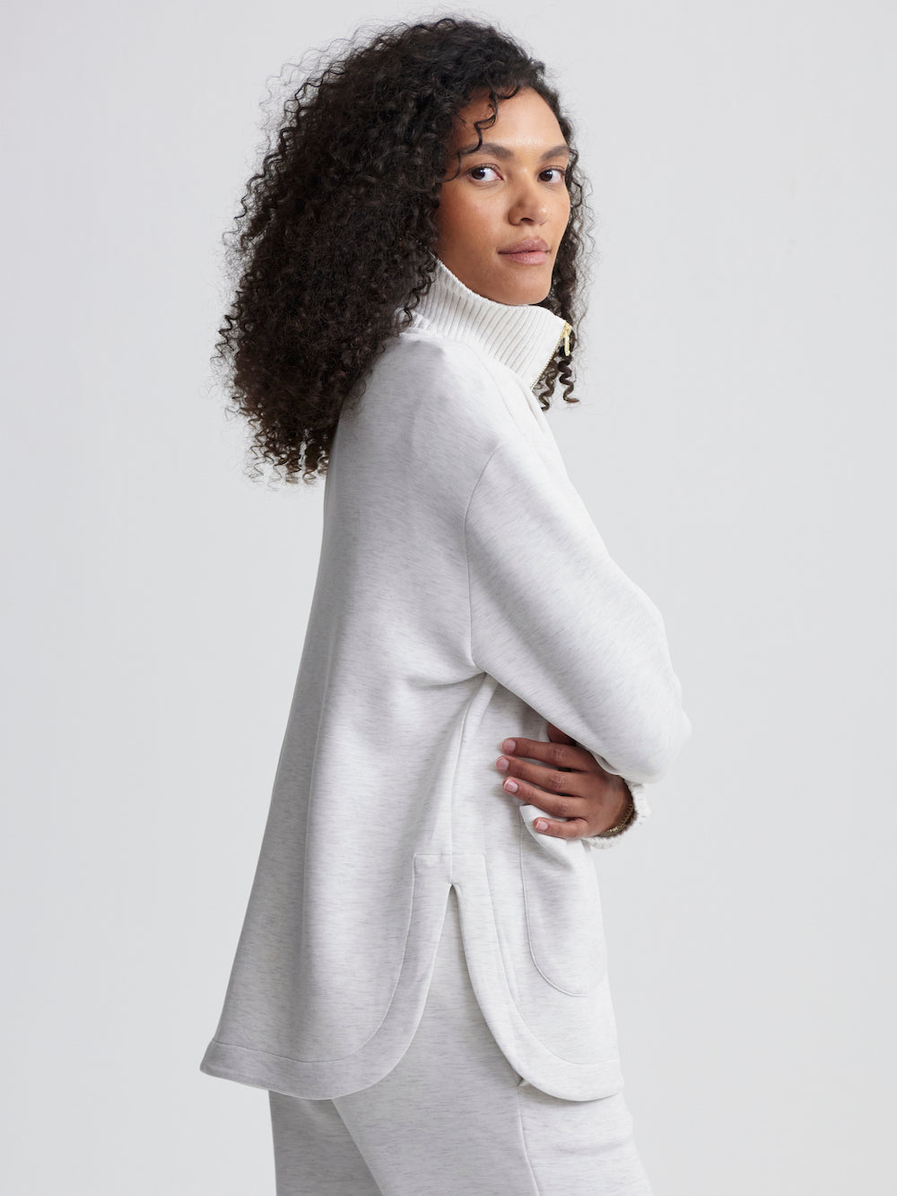 Varley Niamh Zip Jacket - Ivory Marl Clothing - Outerwear - Jackets by Varley | Grace the Boutique