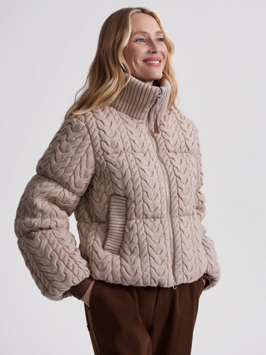 Varley Reggie Cable Knit Puffer - Light Taupe Clothing - Outerwear - Coats by Varley | Grace the Boutique