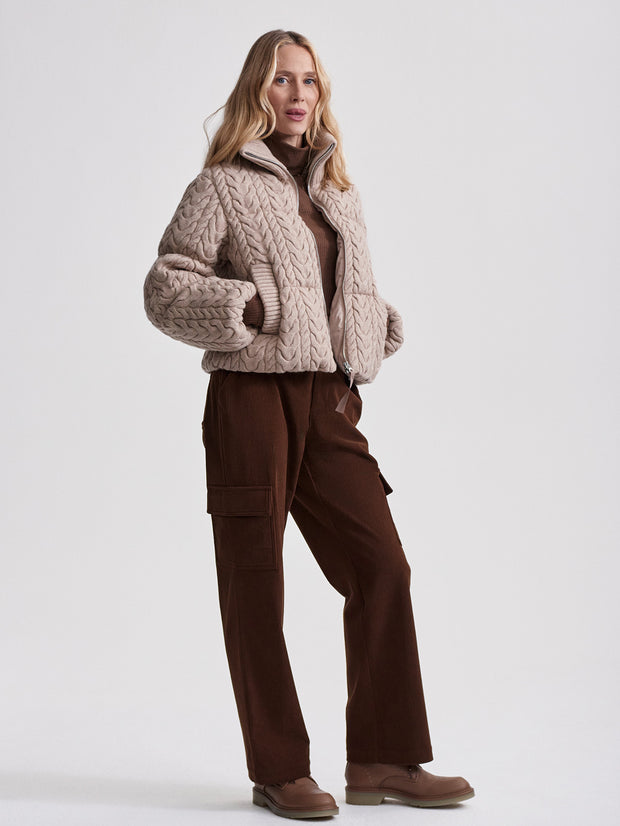 Varley Reggie Cable Knit Puffer - Light Taupe Clothing - Outerwear - Coats by Varley | Grace the Boutique