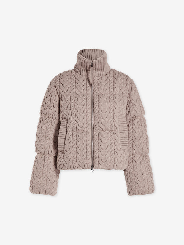 Varley Reggie Cable Knit Puffer - Light Taupe Clothing - Outerwear - Coats by Varley | Grace the Boutique