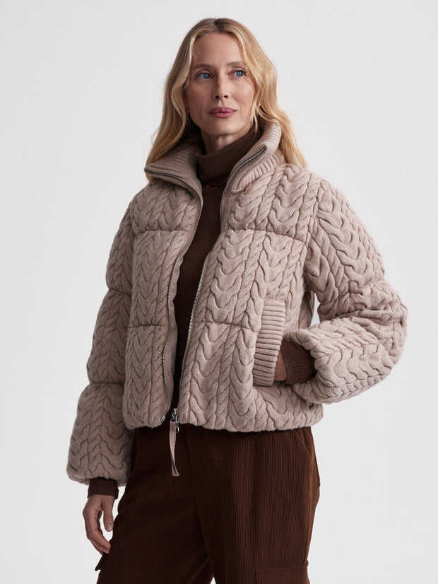 Varley Reggie Cable Knit Puffer - Light Taupe Clothing - Outerwear - Coats by Varley | Grace the Boutique