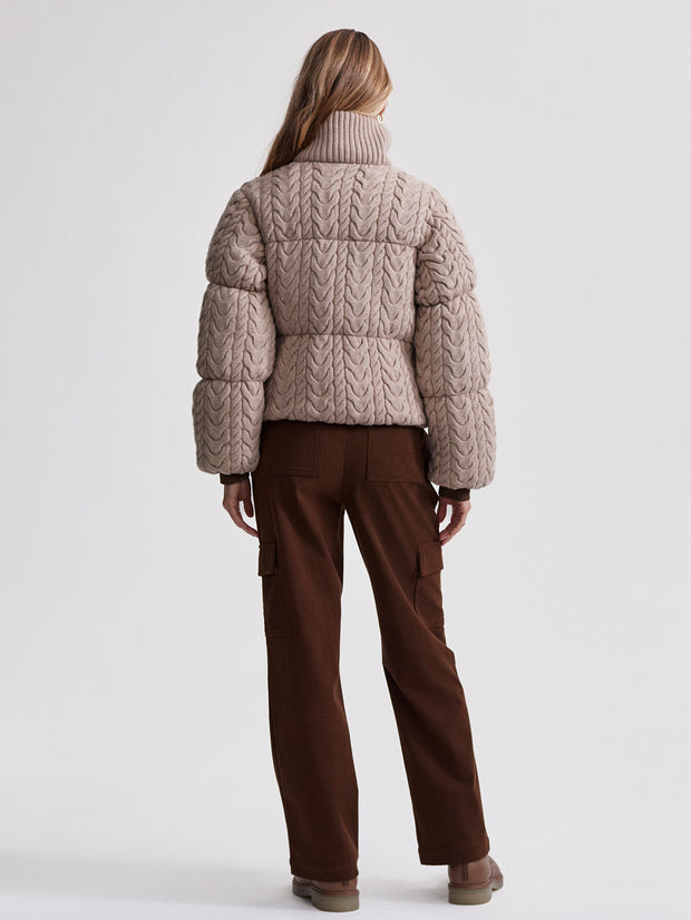 Varley Reggie Cable Knit Puffer - Light Taupe Clothing - Outerwear - Coats by Varley | Grace the Boutique