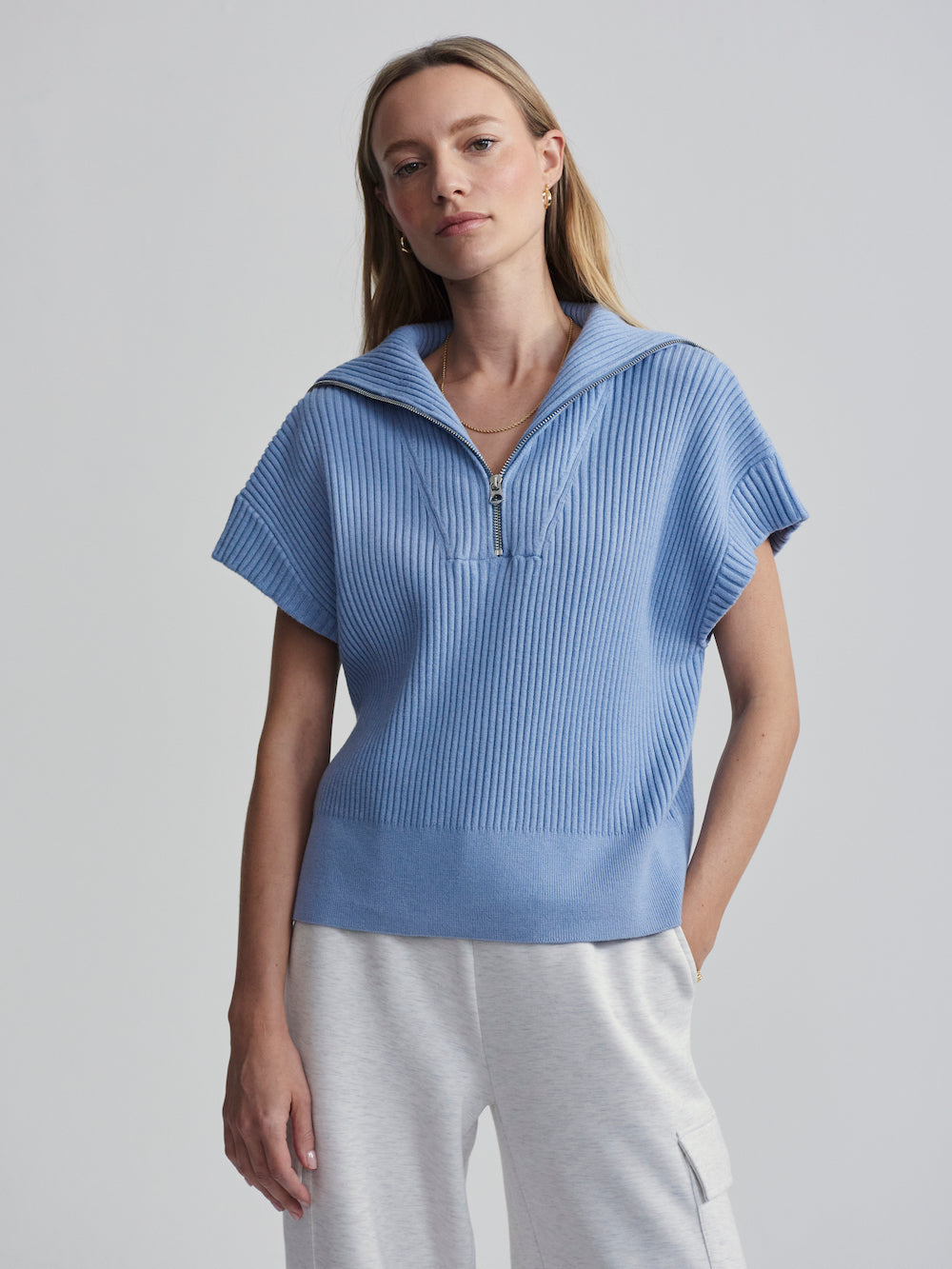 Varley Rory Half Zip - Ashley Blue Clothing - Tops - Shirts - SS Knits by Varley | Grace the Boutique