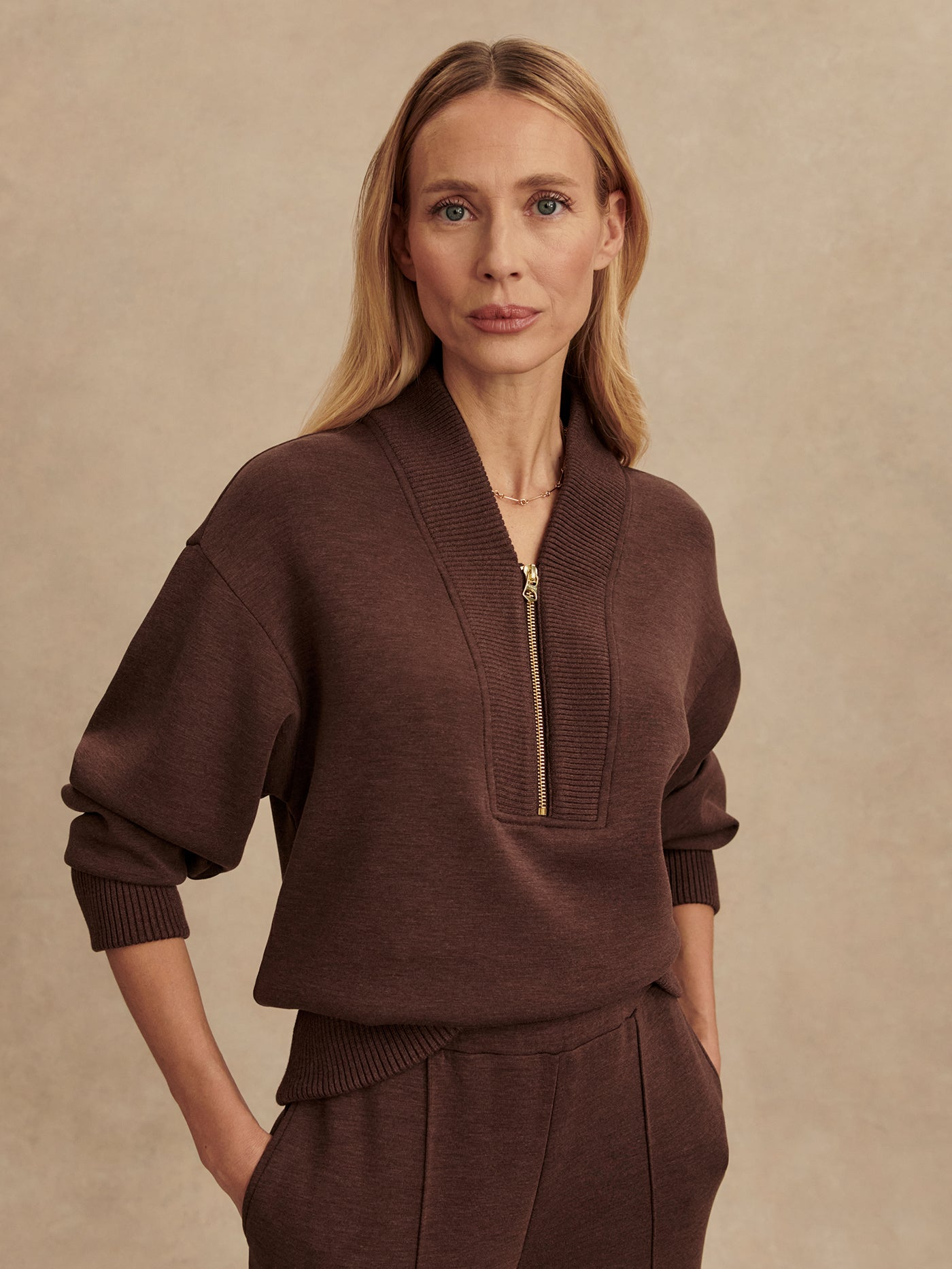 Varley Sally Half Zip Sweater - Coffee Bean Marl
