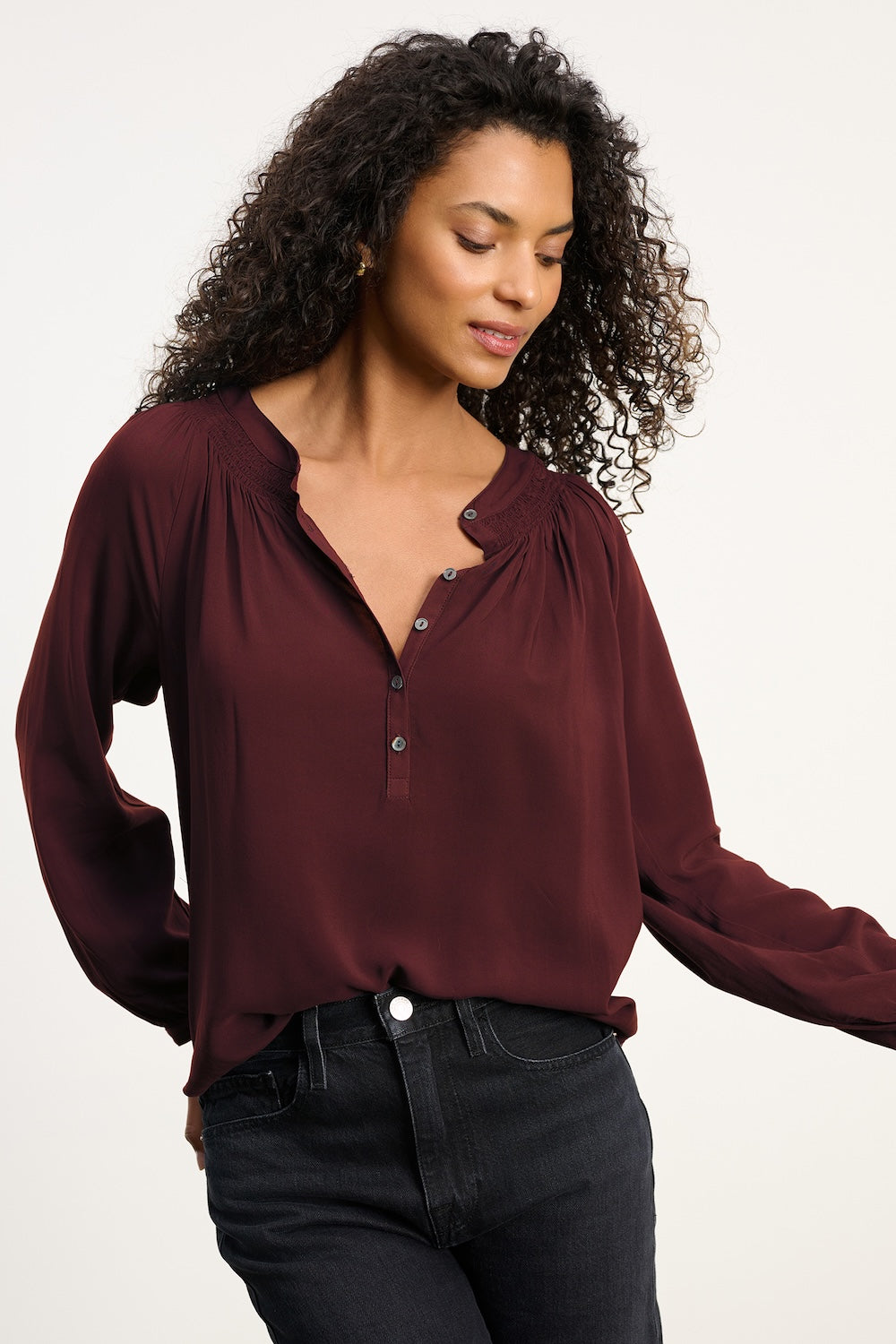 Velvet Aurelia Rayon Challis Top - Henna