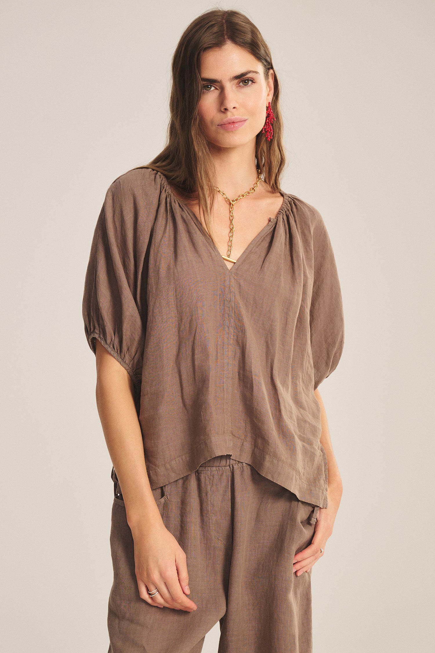 Velvet Cosette Linen Top - Mudslide