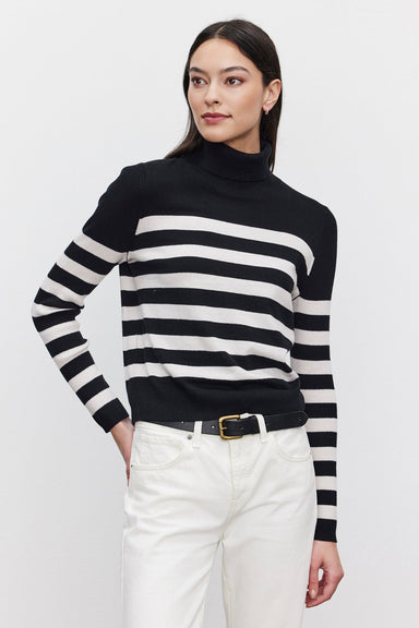 Velvet Cotton Cashmere Turtleneck - Stripe Clothing - Tops - Sweaters - Pullovers by Velvet | Grace the Boutique