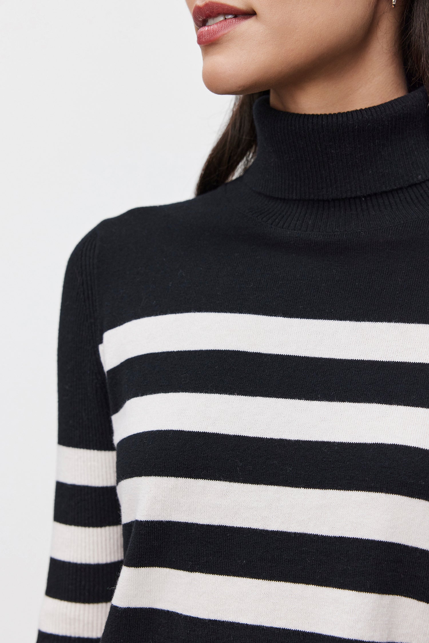 Velvet Cotton Cashmere Turtleneck - Stripe Clothing - Tops - Sweaters - Pullovers by Velvet | Grace the Boutique